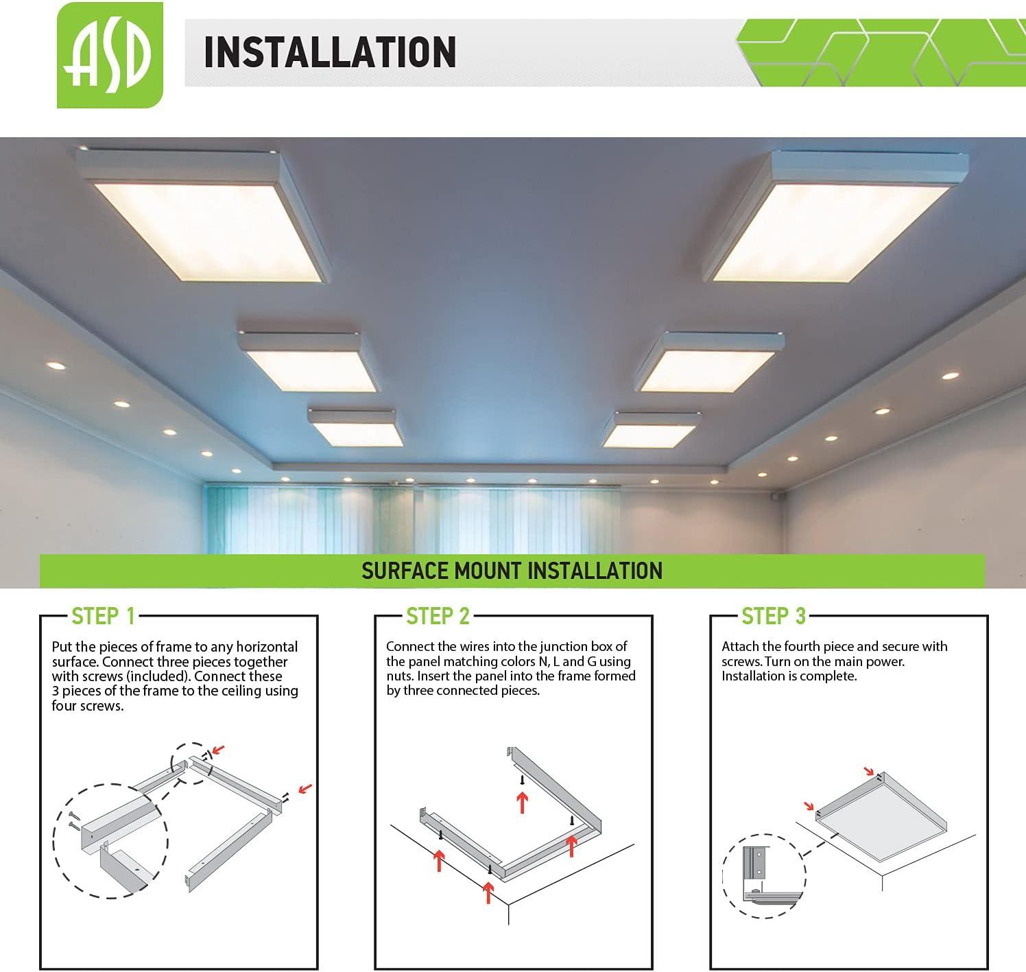 ASD 1x4 Surface Mount Frame for LED Flat Panel Light - Aluminum Surface Mounting Bracket Kit for Drop Ceiling - Low Profile Back-Lit Panels Mount Kit, White