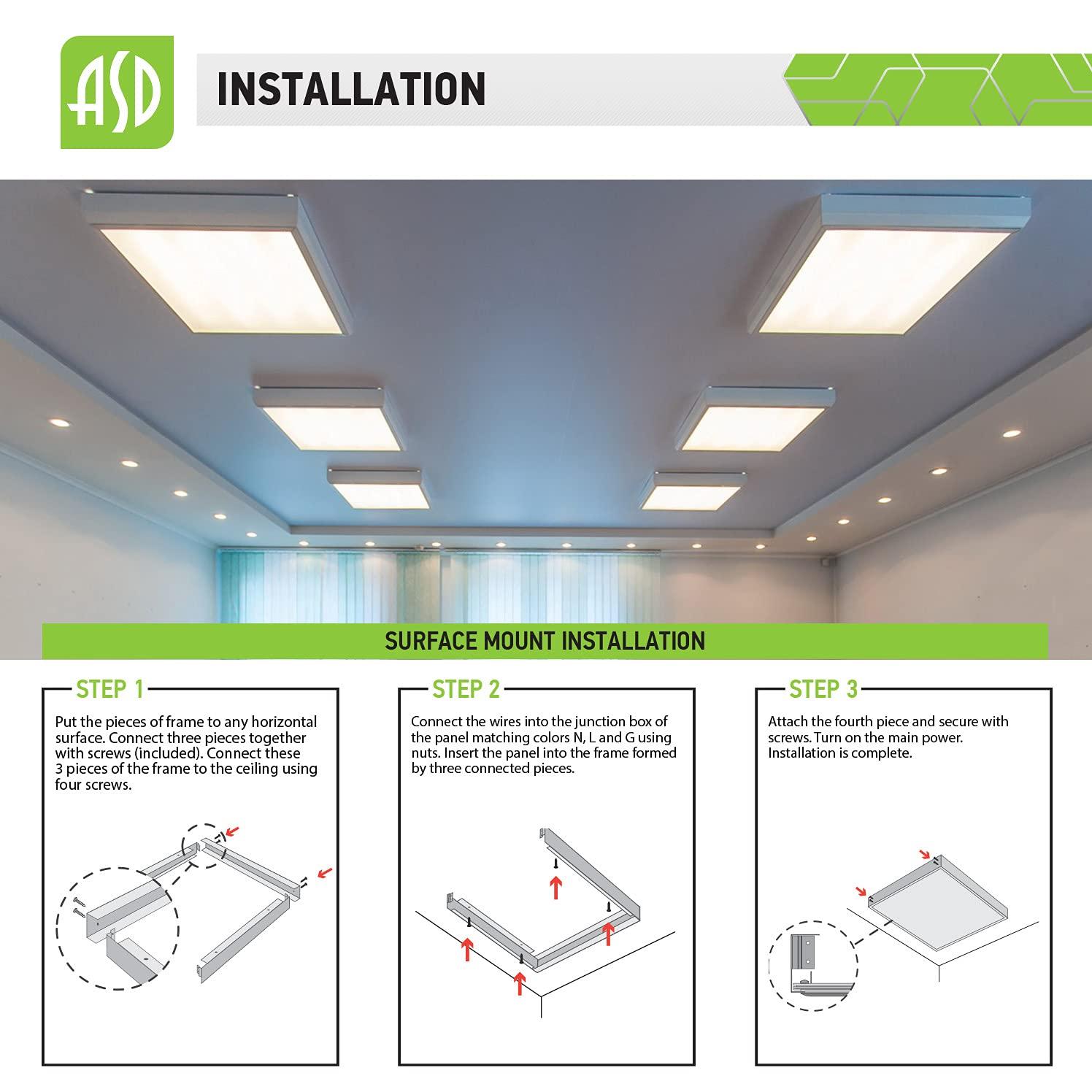 ASD 1x4 Surface Mount Frame for LED Flat Panel Light - Aluminum Surface Mounting Bracket Kit for Drop Ceiling - Low Profile Back-Lit Panels Mount Kit, White
