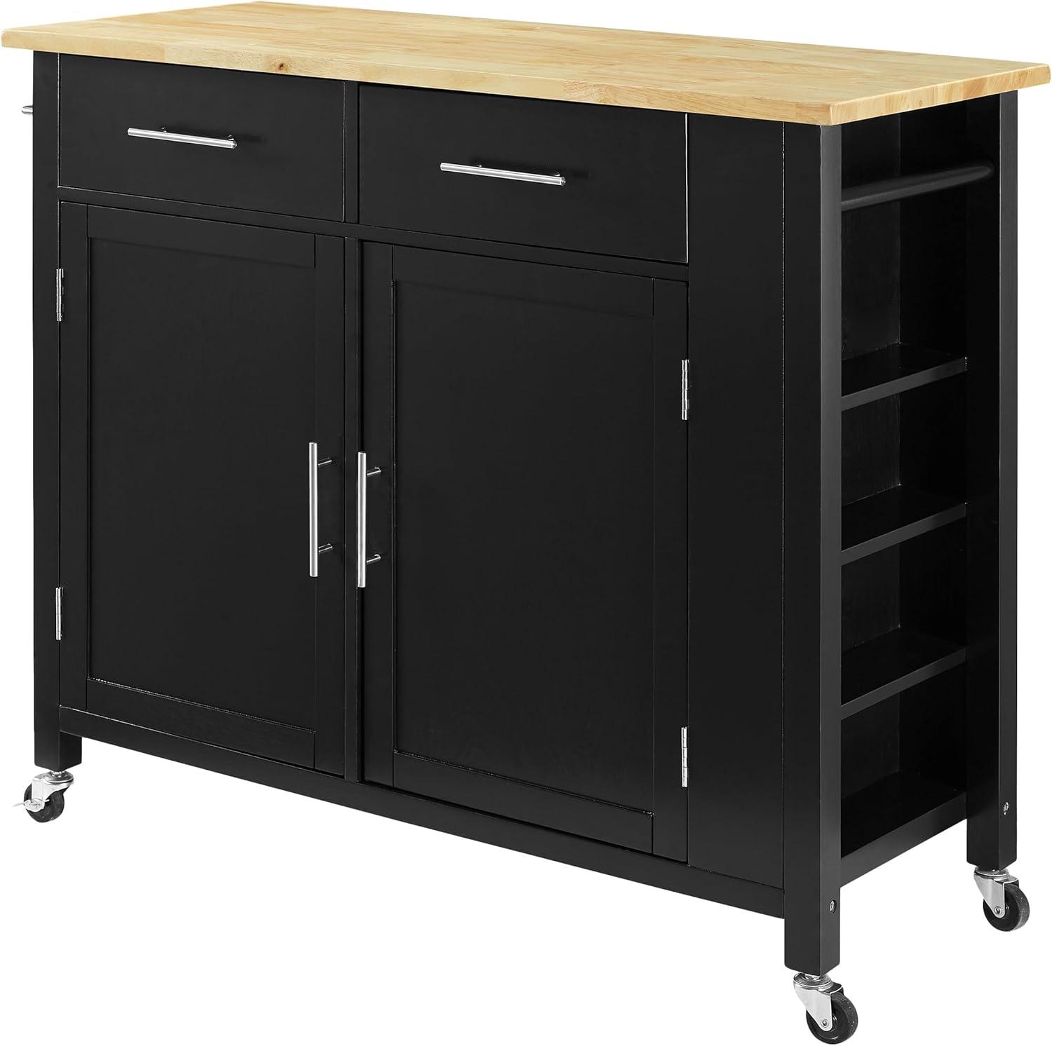 Crosley Savannah Wood Top Kitchen Island Cart in Black