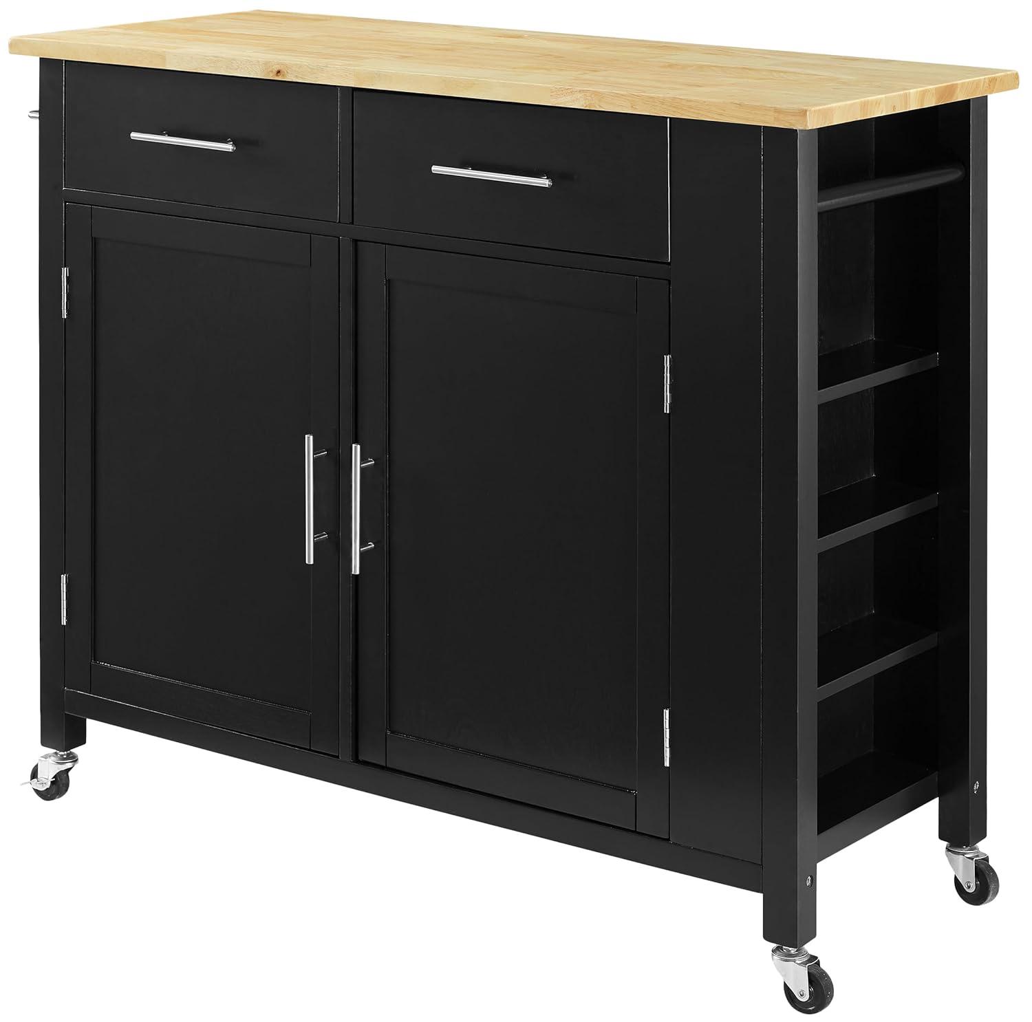 Crosley Savannah Wood Top Kitchen Island Cart in Black