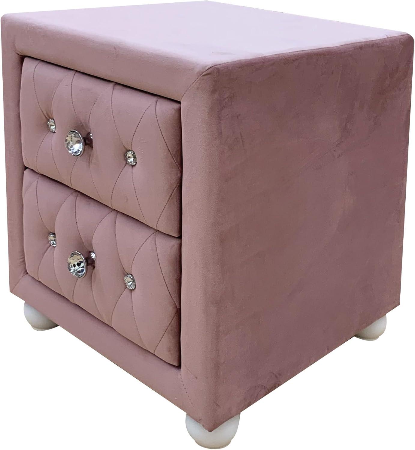 17" Reggie Nightstand Pink Fabric - Acme Furniture: Crystal-like Detail, Wood Bun Legs, Safety Stop Drawer