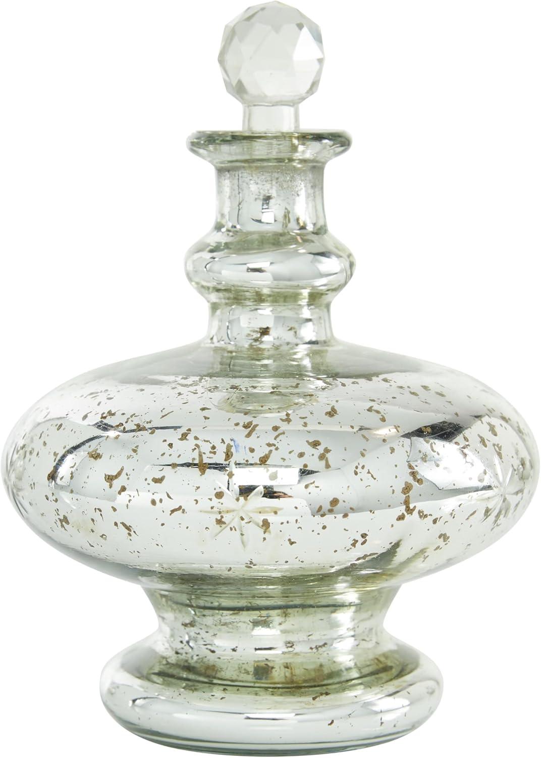 DecMode 8", 9", 7"H Silver Glass Decorative Jars with Crystal Stoppers, 3-Pieces