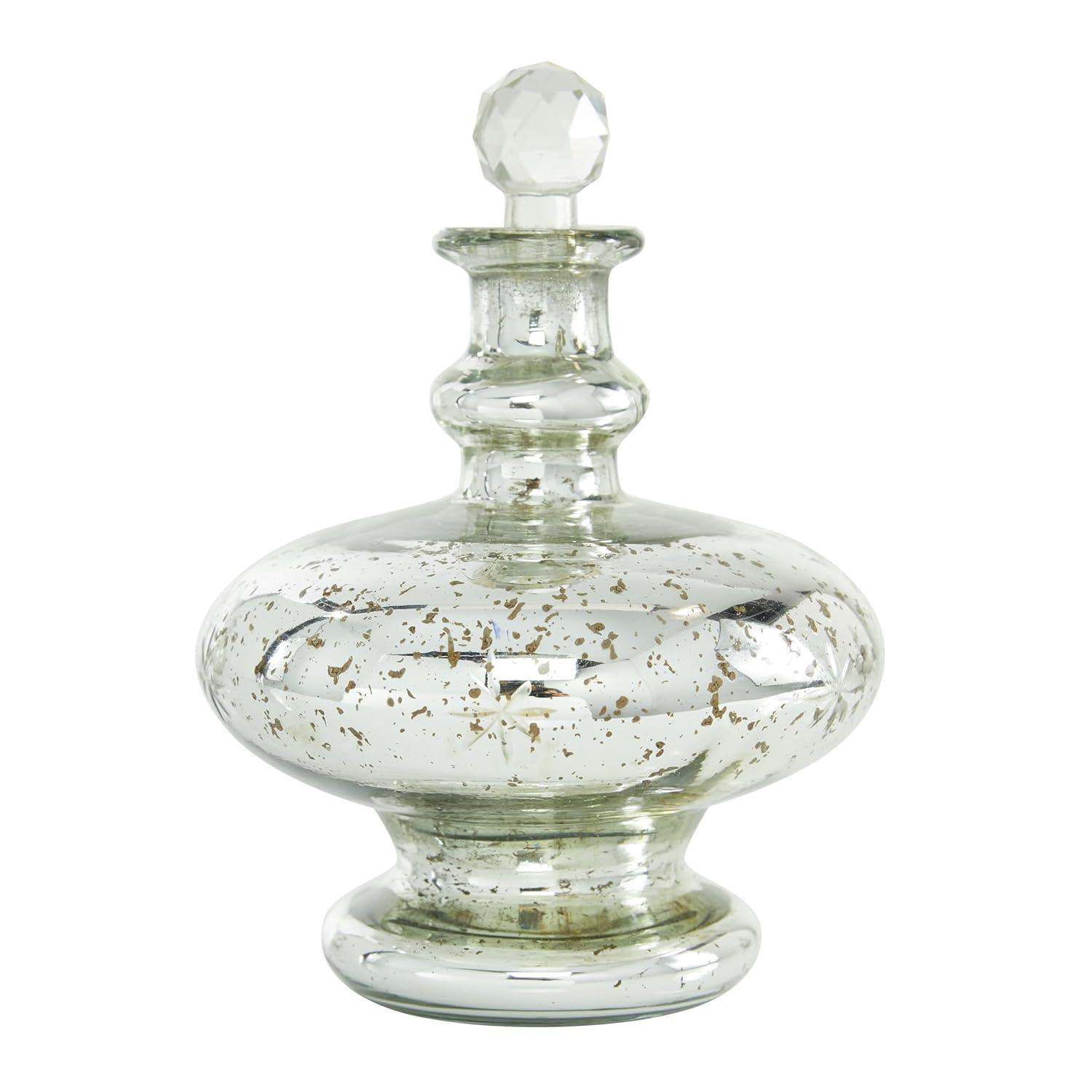 DecMode 8", 9", 7"H Silver Glass Decorative Jars with Crystal Stoppers, 3-Pieces