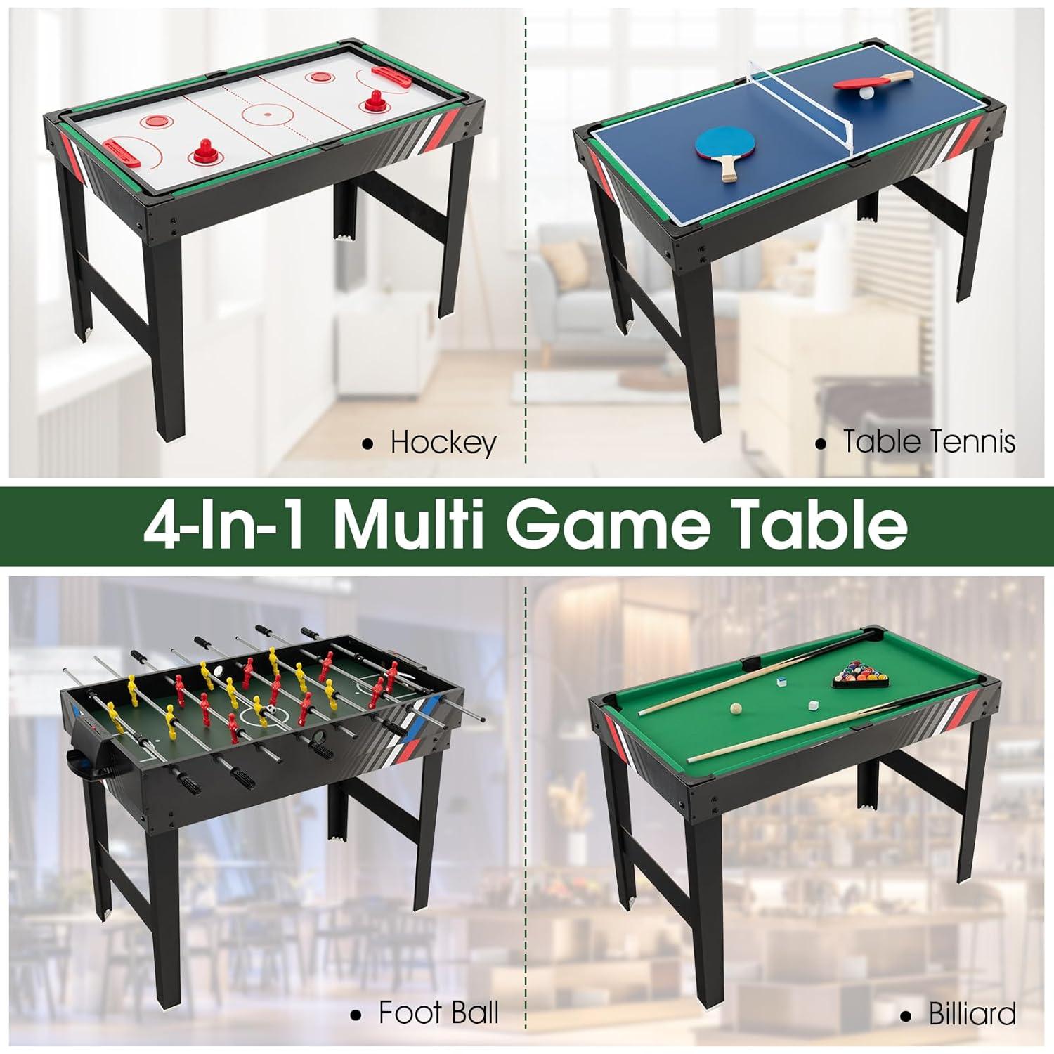 Giantex 4-in-1 Multi Game Table, 49 Inch Combination Game Tables with Adult Size Foosball Table, Slide Hockey Table, Ping Pong Table, Pool Table, Combo Game Table Set for Indoor Home, Game Room
