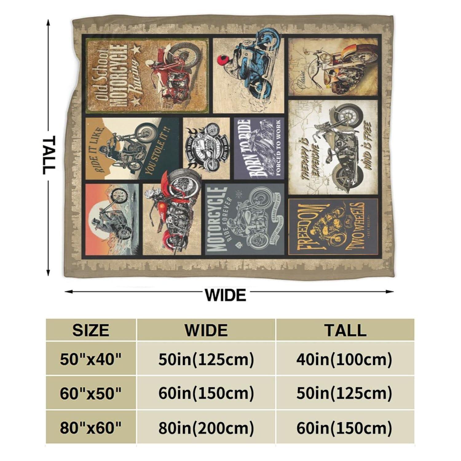 Motorcycle Blanket Gifts for Men and Women Throw Blanket for Couch Sofa Bed Plush Throw Fleece Blanket Soft Cozy Bedding for Kids and Adults Bedroom Size 60"x50"