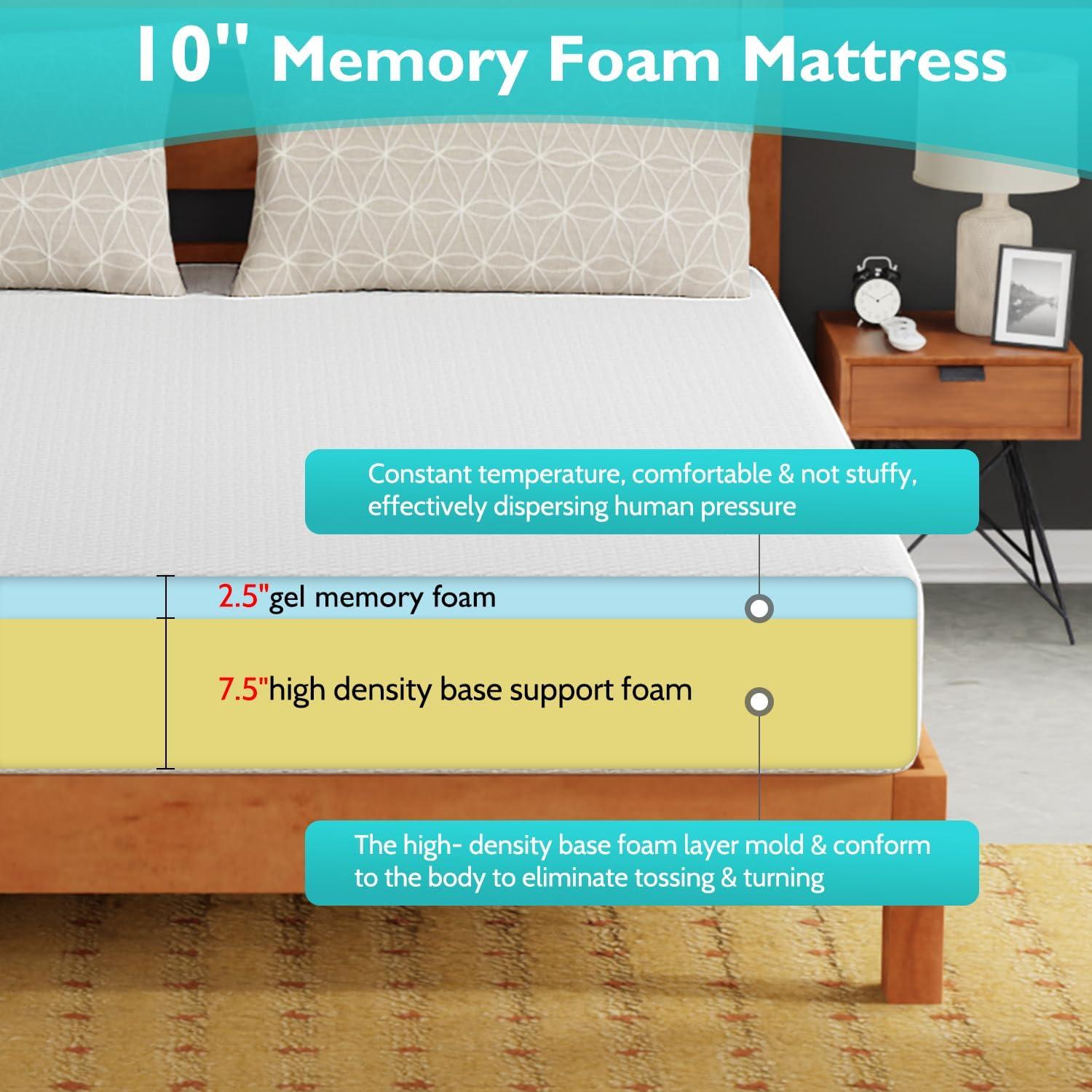 FDW 10 inch Mattress Gel Memory Foam Mattress for Cool Sleep & Pressure Relief/CertiPUR-US Certified/Bed-in-a-Box/Pressure Relieving,California King