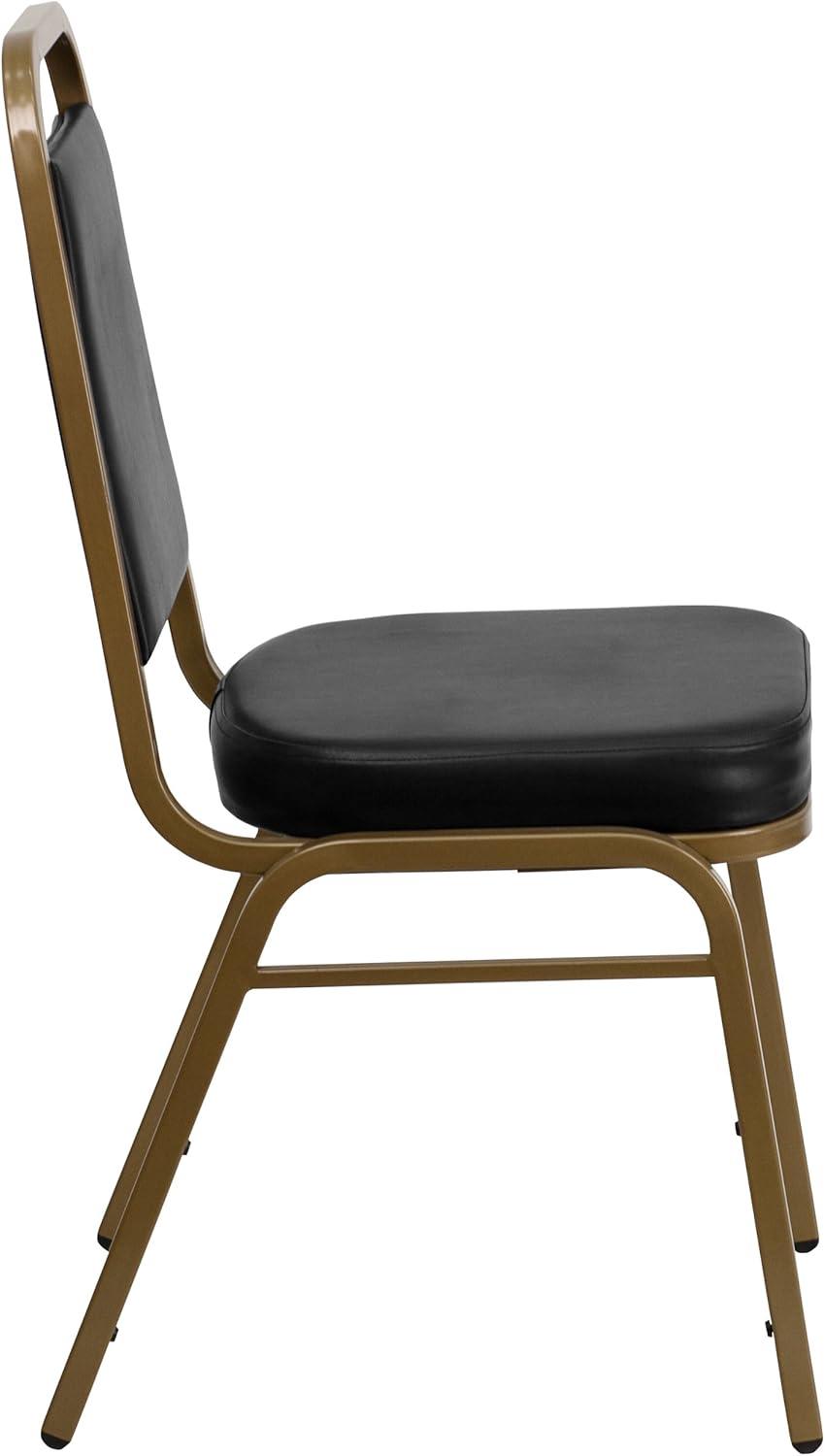 Emma and Oliver Trapezoidal Back Stacking Banquet Chair, Black Vinyl/Gold Frame