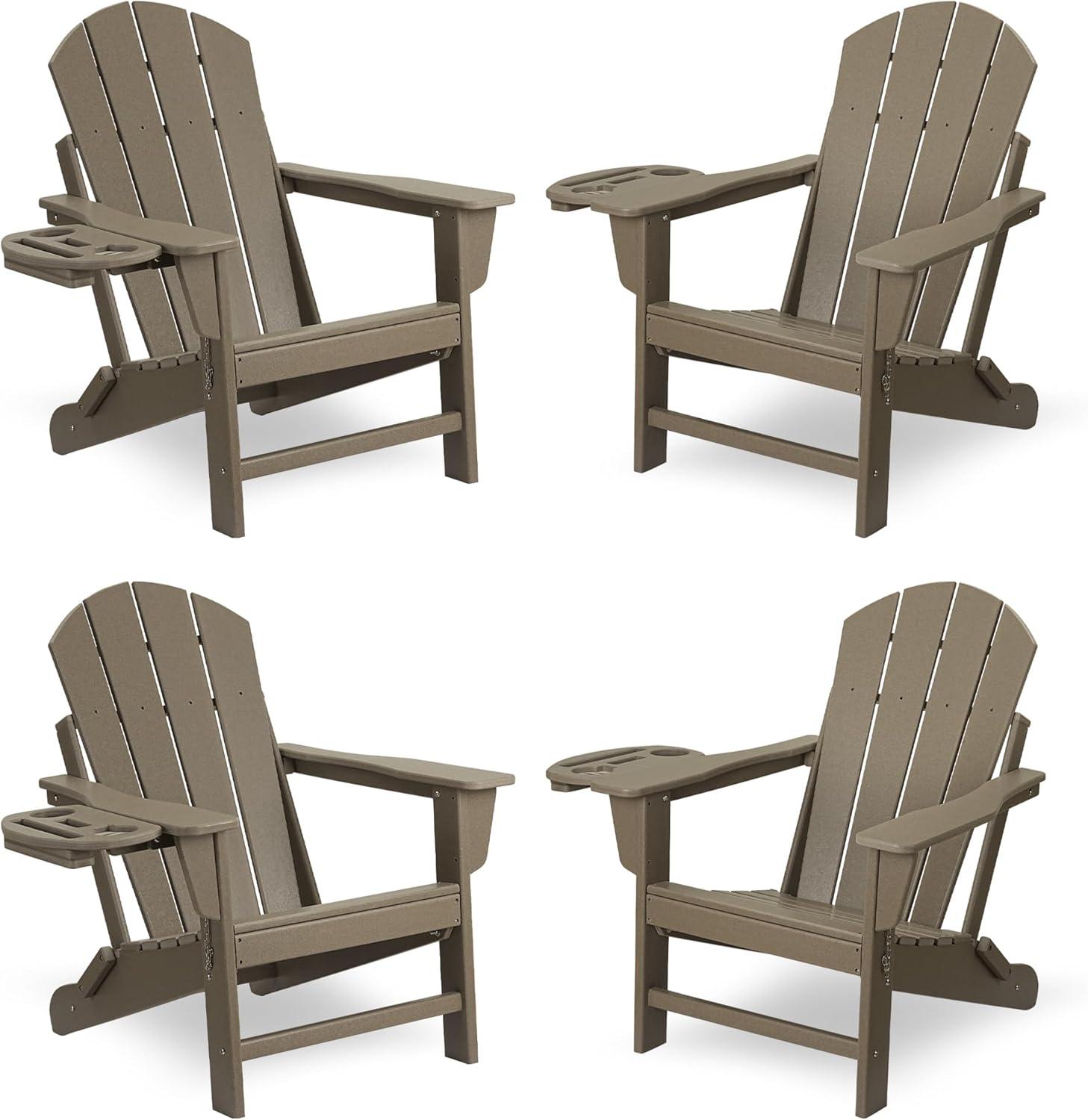 Folding Adirondack Lawn Chairs Set of 4 for Outdoor Patio Garden, Weather Wood