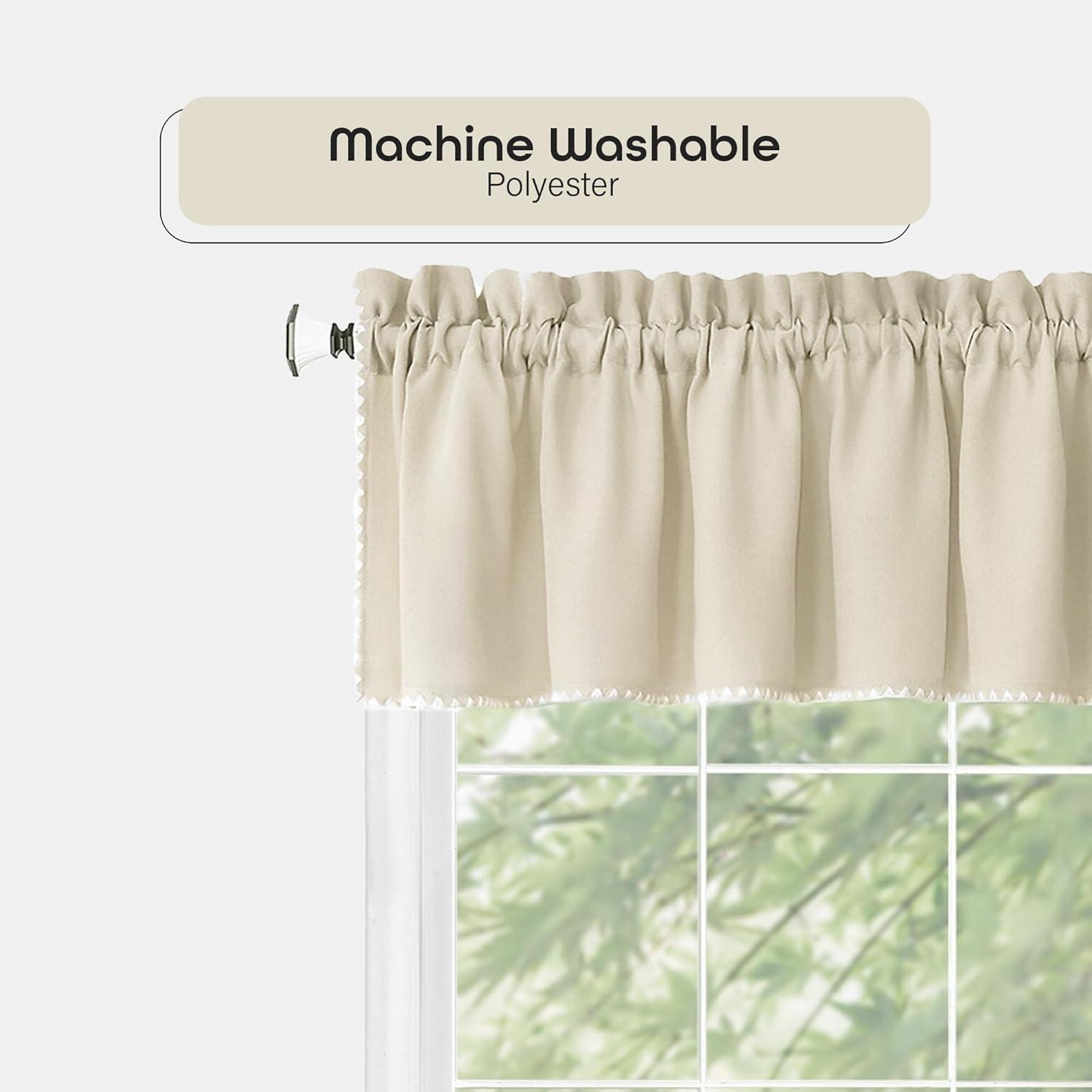 Achim Kendal Solid Rod Pocket Light Filtering Curtain Valance, Tan/White, 58" x 14"