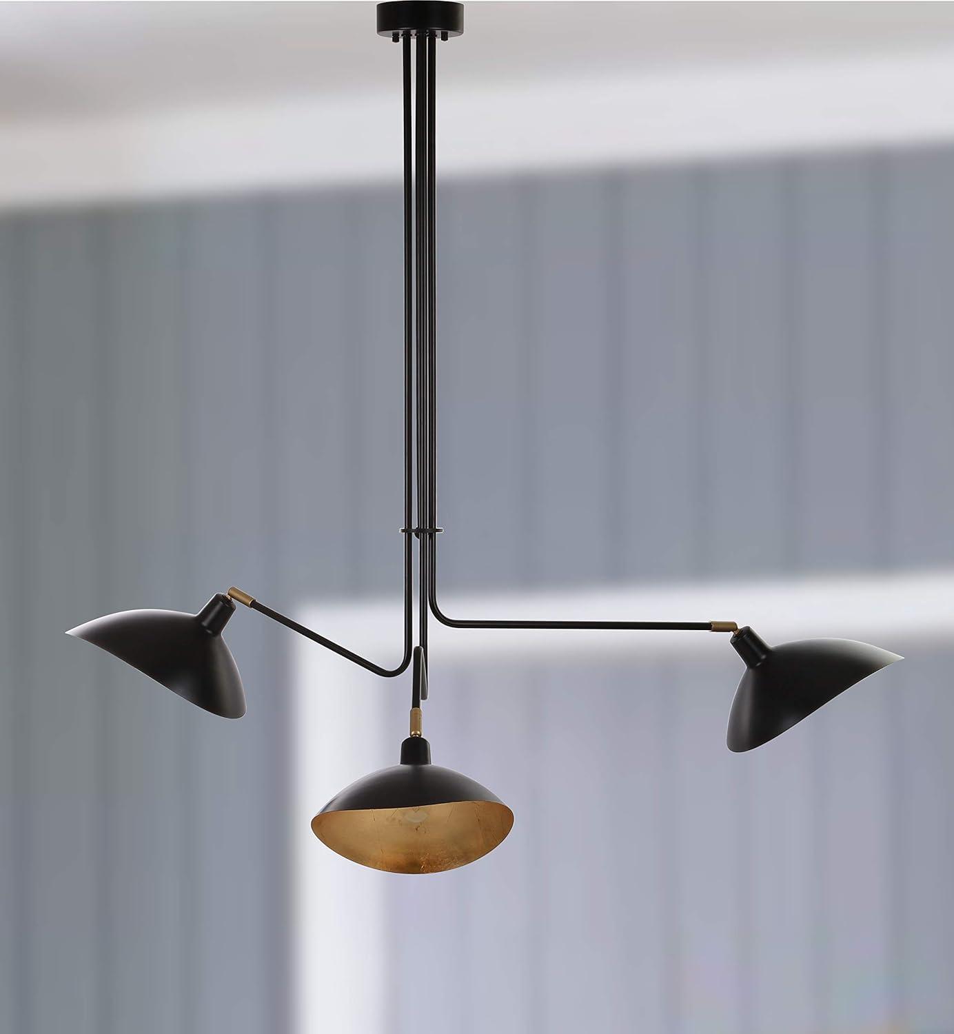 Modern Black Metal 39" Drum Pendant Lamp with Gold Leaf Interior