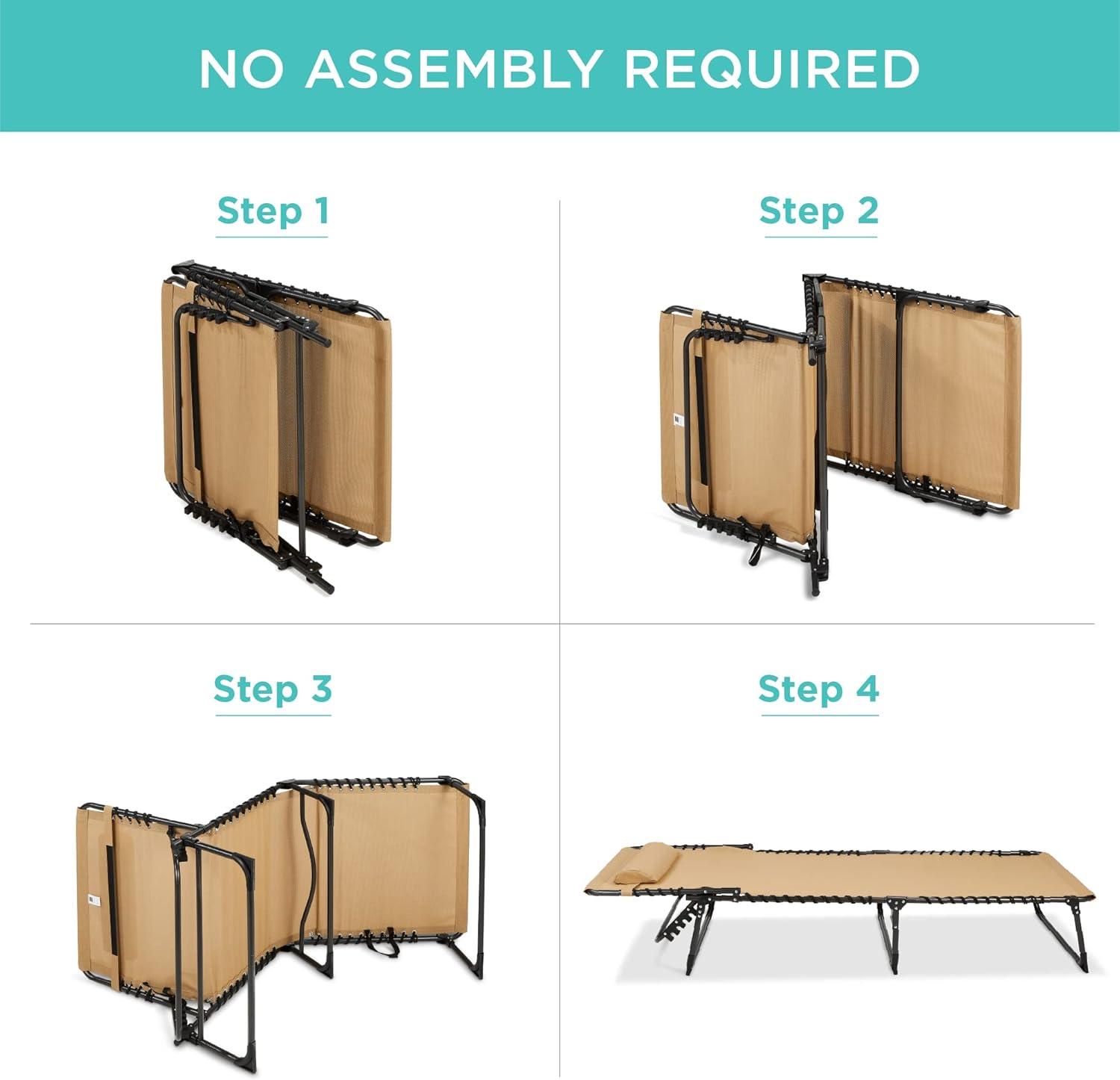 Best Choice Products Patio Chaise Lounge Chair, Outdoor Portable Adjustable Pool Recliner w/ Pillow - Tan