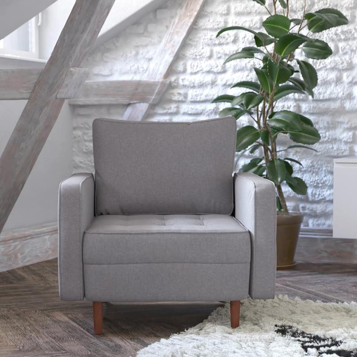 Slate Gray Mid-Century Modern Wood Accent Chair