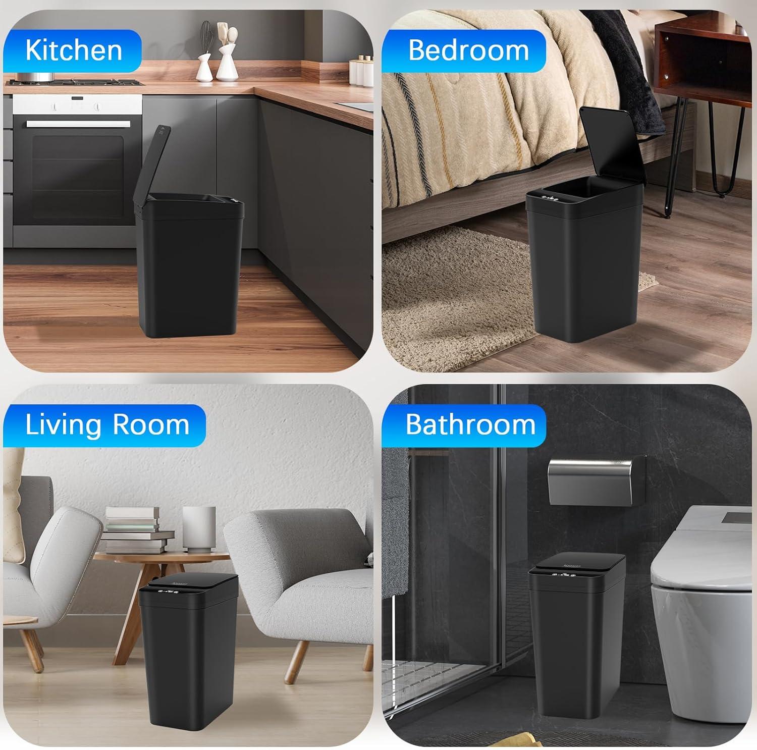 G & R PLUMBING ENTERPRISES, INC. 3 Pack Automatic Small Bathroom Trash Can with Lid - 2.5 Gallon Touchless Garbage Can