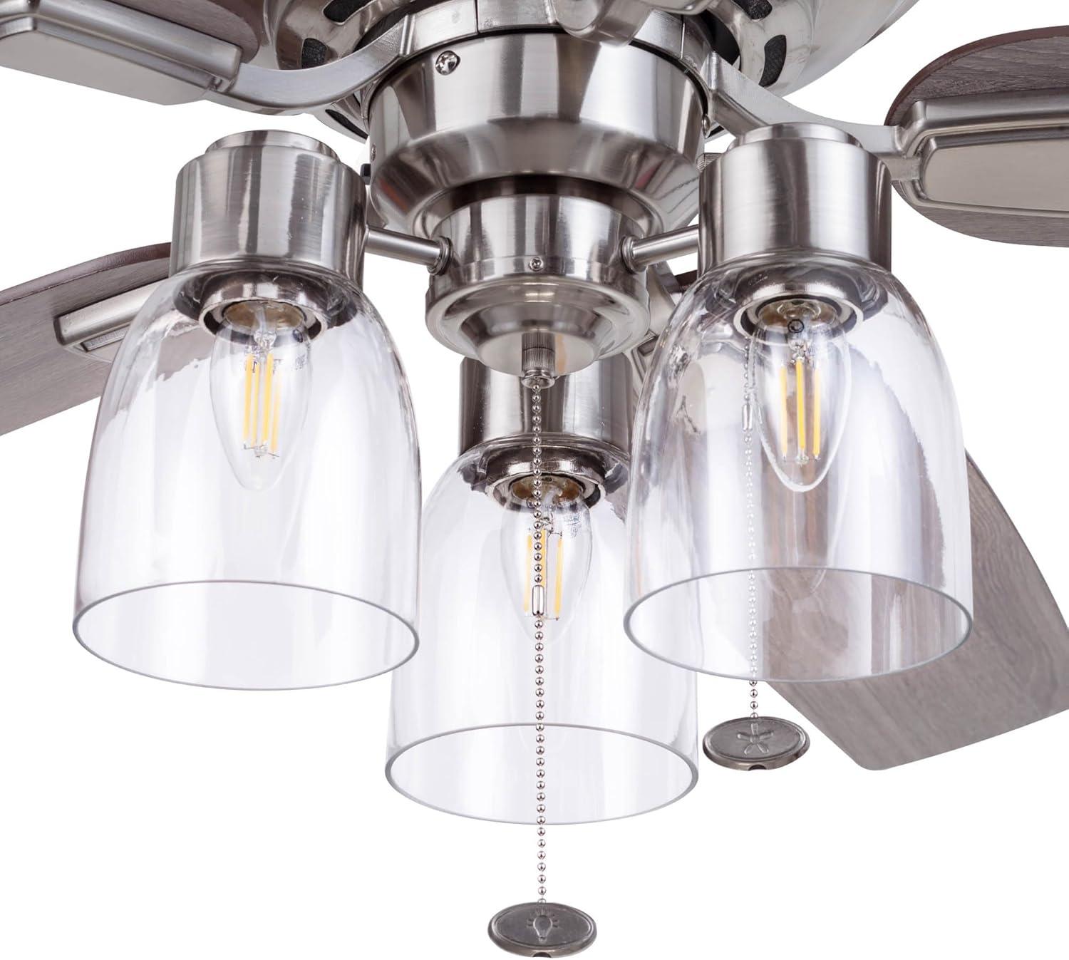 Prominence Home 51669-45 Magonia 52 in. Farmhouse Style Flush Mount LED Ceiling Fan with Light - Brushed Nickel