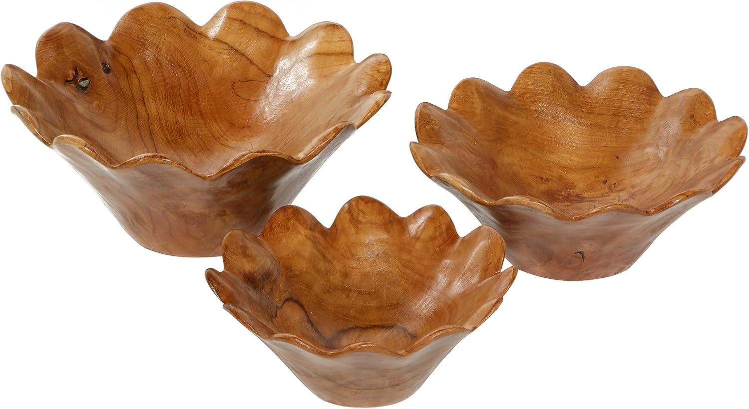 Handcrafted Teak Wood Floral Decorative Bowl Set