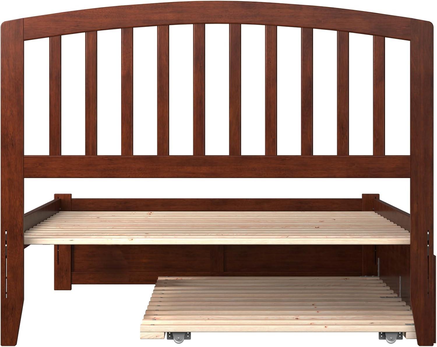 Walnut Full Size Platform Bed with Trundle and Slat Headboard