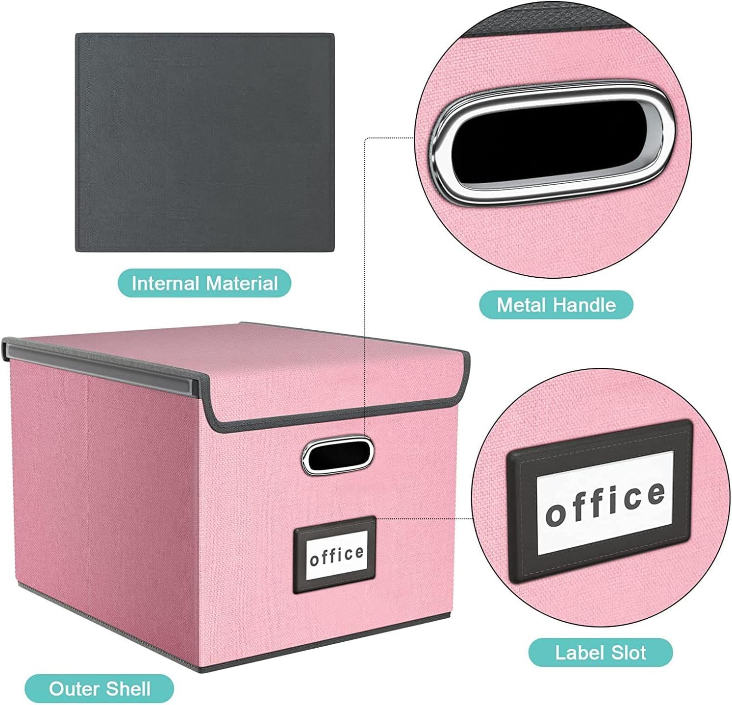 Huolewa Collapsible File Storage Organizer Boxes with Lids, Linen Document Storage, Universal Hanging Filing Organization Boxes for Letter/Legal, Decorative Office/Home File Bins - Boxes Only(2 Pack)