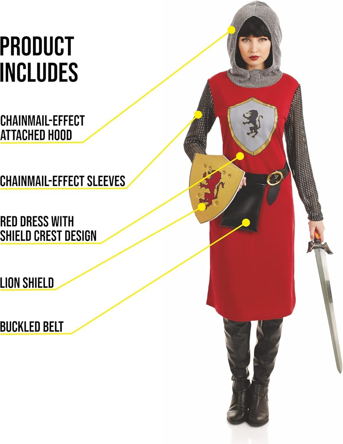 Fun Shack Womens Red Knight Costume Ladies Medieval Crusader Fancy Dress Joan of Arc Halloween Red S