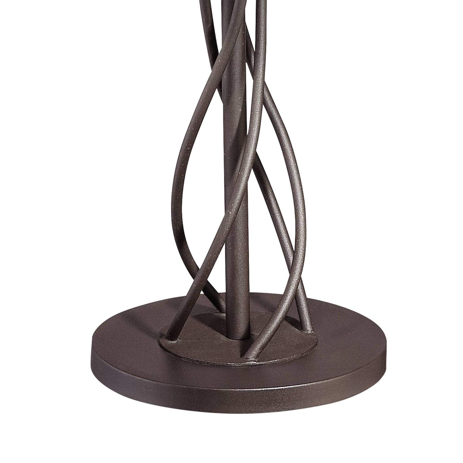 Franklin Iron Works Rustic Floor Lamp with Table 63.5" Tall Wood Twisted Iron Base Linen Empire Shade for Living Room Reading Bedroom