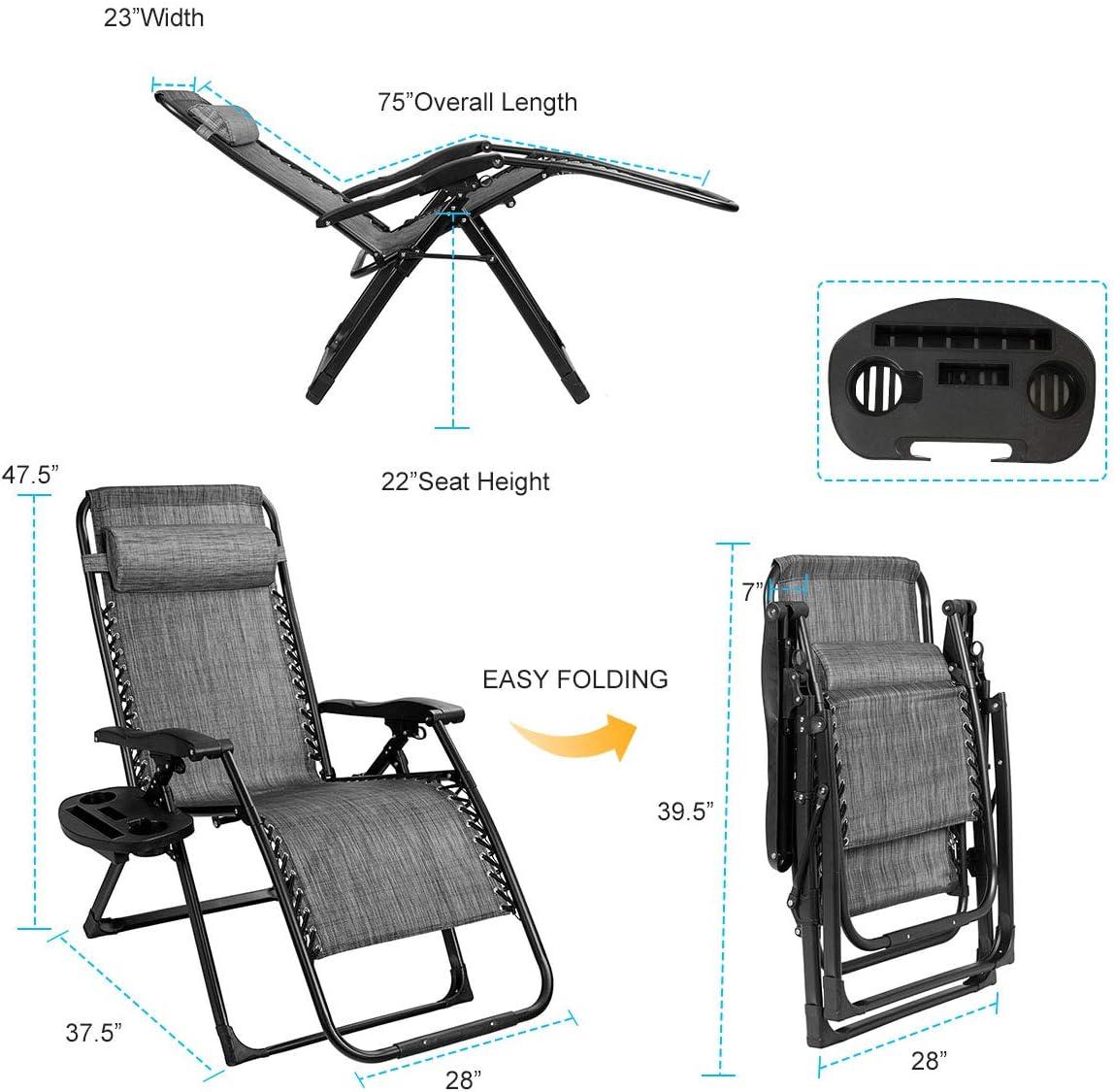 Arlmont & Co. Zero Gravity Chair Set of 2, Outdoor Folding Lounge W/Detachable Headrest & Holder Tray, Adjustable Textilene Lawn Reclining, No Assembly Required, for Patio, Backyard, Garden, Poolside,