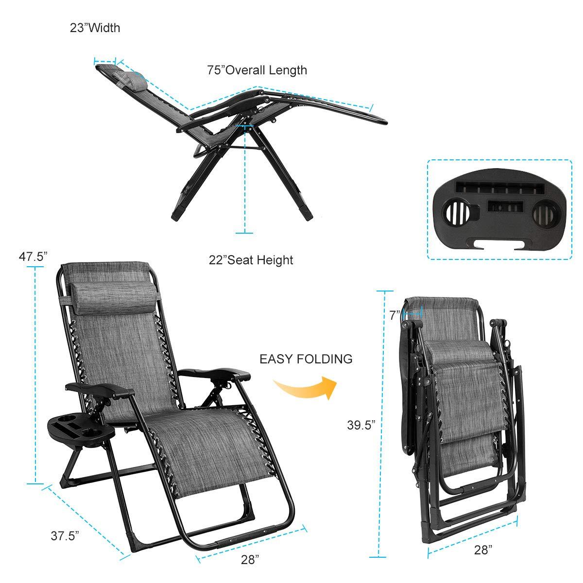 Arlmont & Co. Zero Gravity Chair Set of 2, Outdoor Folding Lounge W/Detachable Headrest & Holder Tray, Adjustable Textilene Lawn Reclining, No Assembly Required, for Patio, Backyard, Garden, Poolside,
