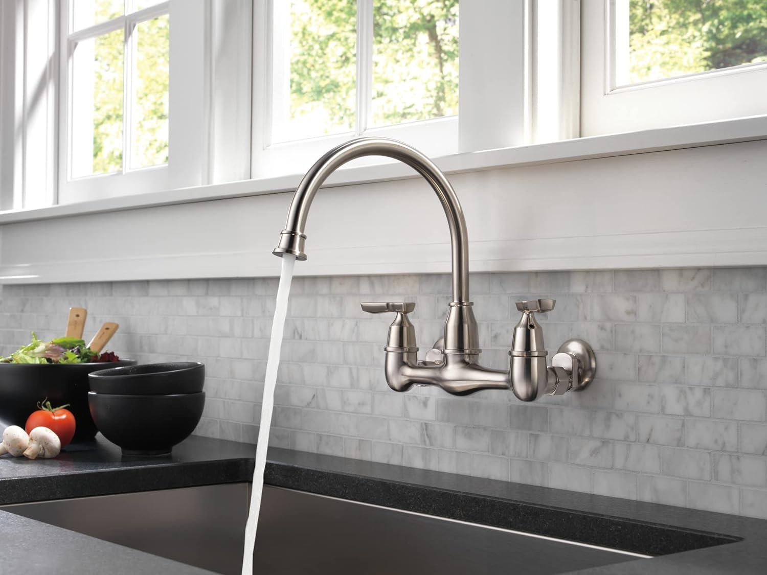 Corin Wall Mount Kitchen Faucet, Two Handle Kitchen Sink Faucet