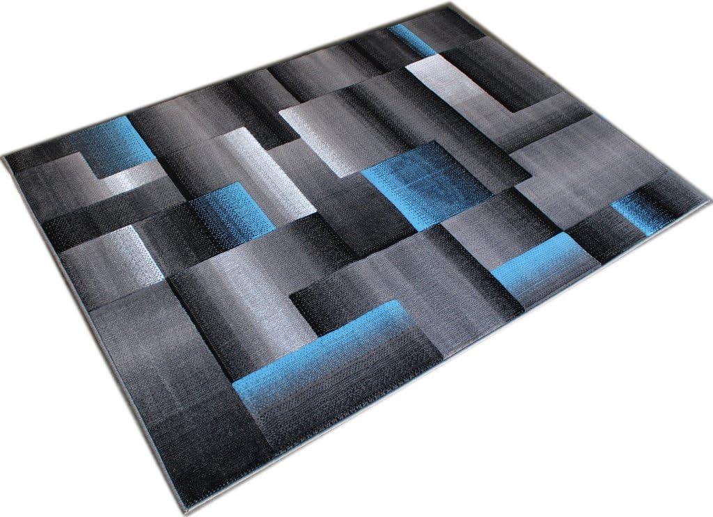 BizChair Modern Contemporary Area Rug, Turquoise Grey Black (6 Feet X 9 Feet)