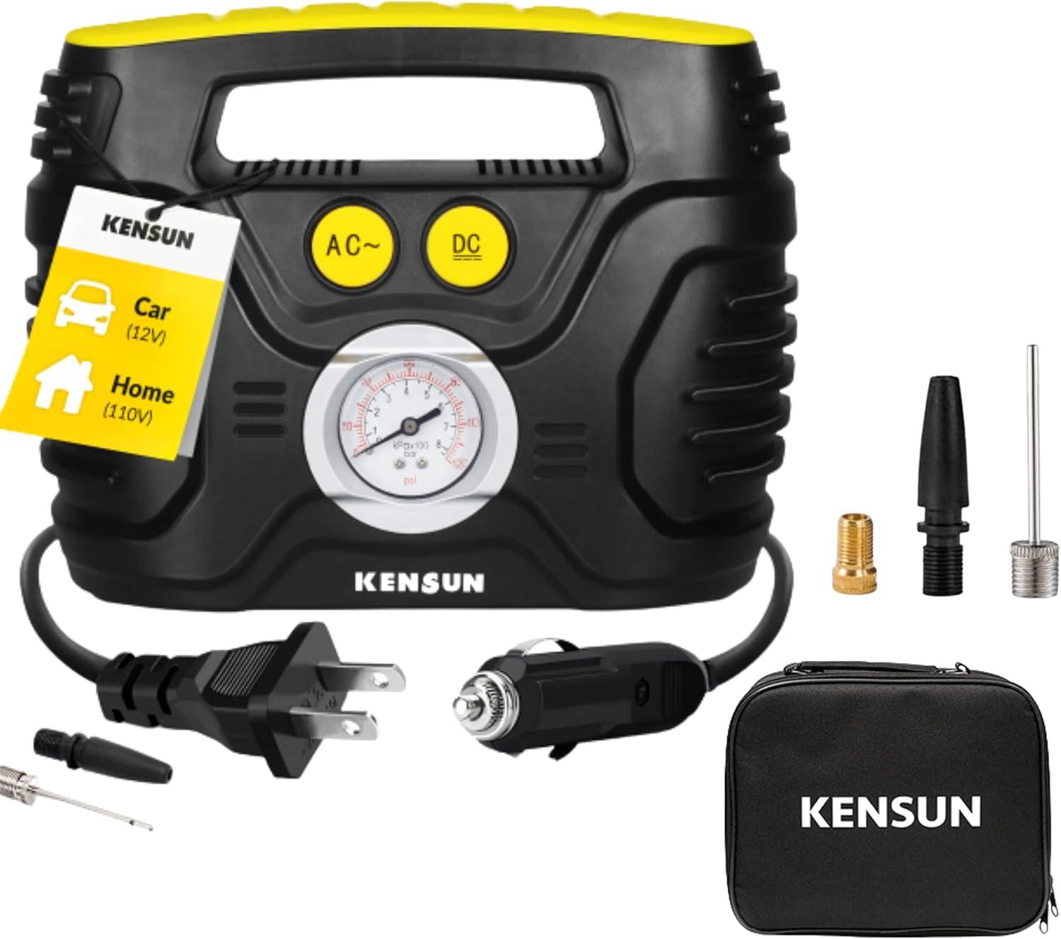 Kensun Air Compressor for Tires - Portable Tire Inflator Air Pump for Car - Electric Tire Compressor for Home and Car - Air Compressor Tire Pump - Air Pump for Cars, BIkes, And Inflatables