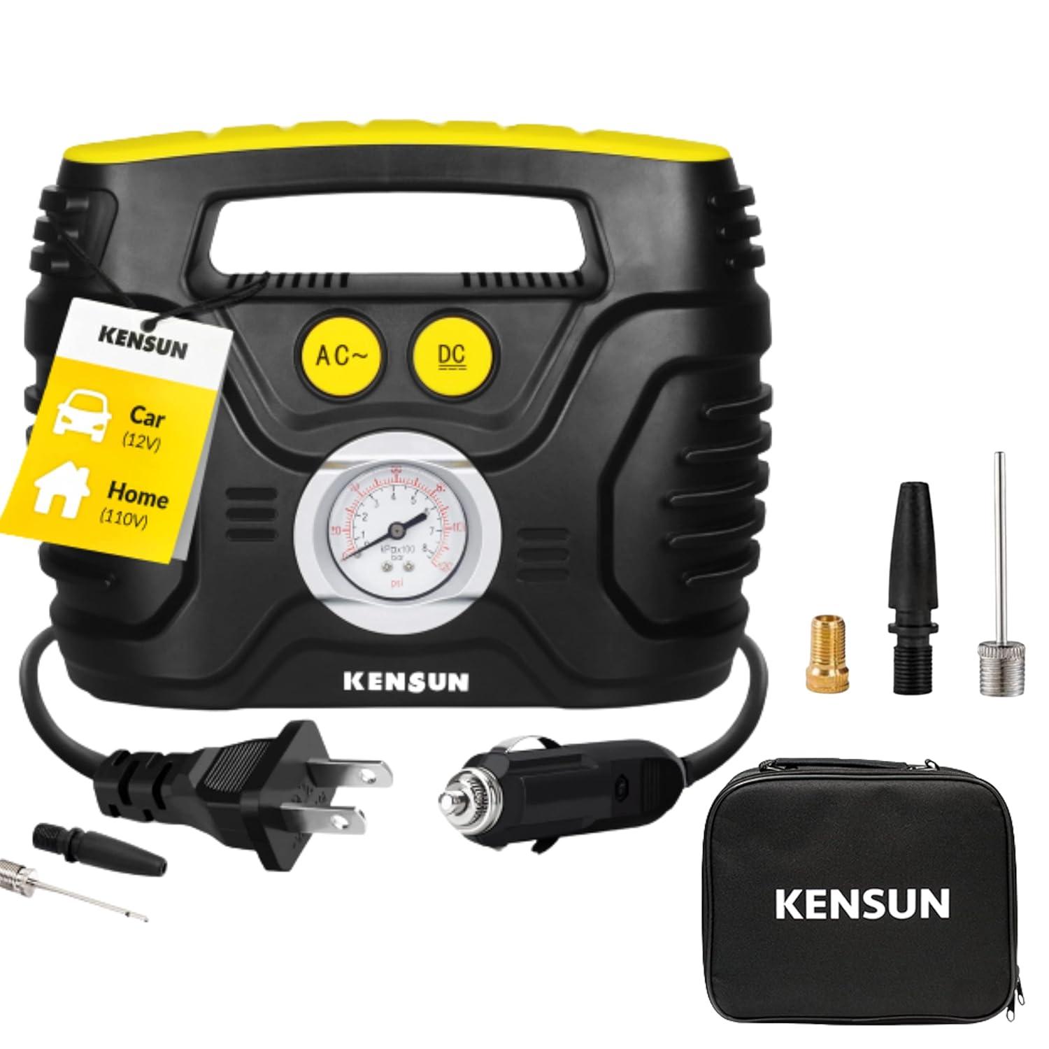 Kensun Air Compressor for Tires - Portable Tire Inflator Air Pump for Car - Electric Tire Compressor for Home and Car - Air Compressor Tire Pump - Air Pump for Cars, BIkes, And Inflatables