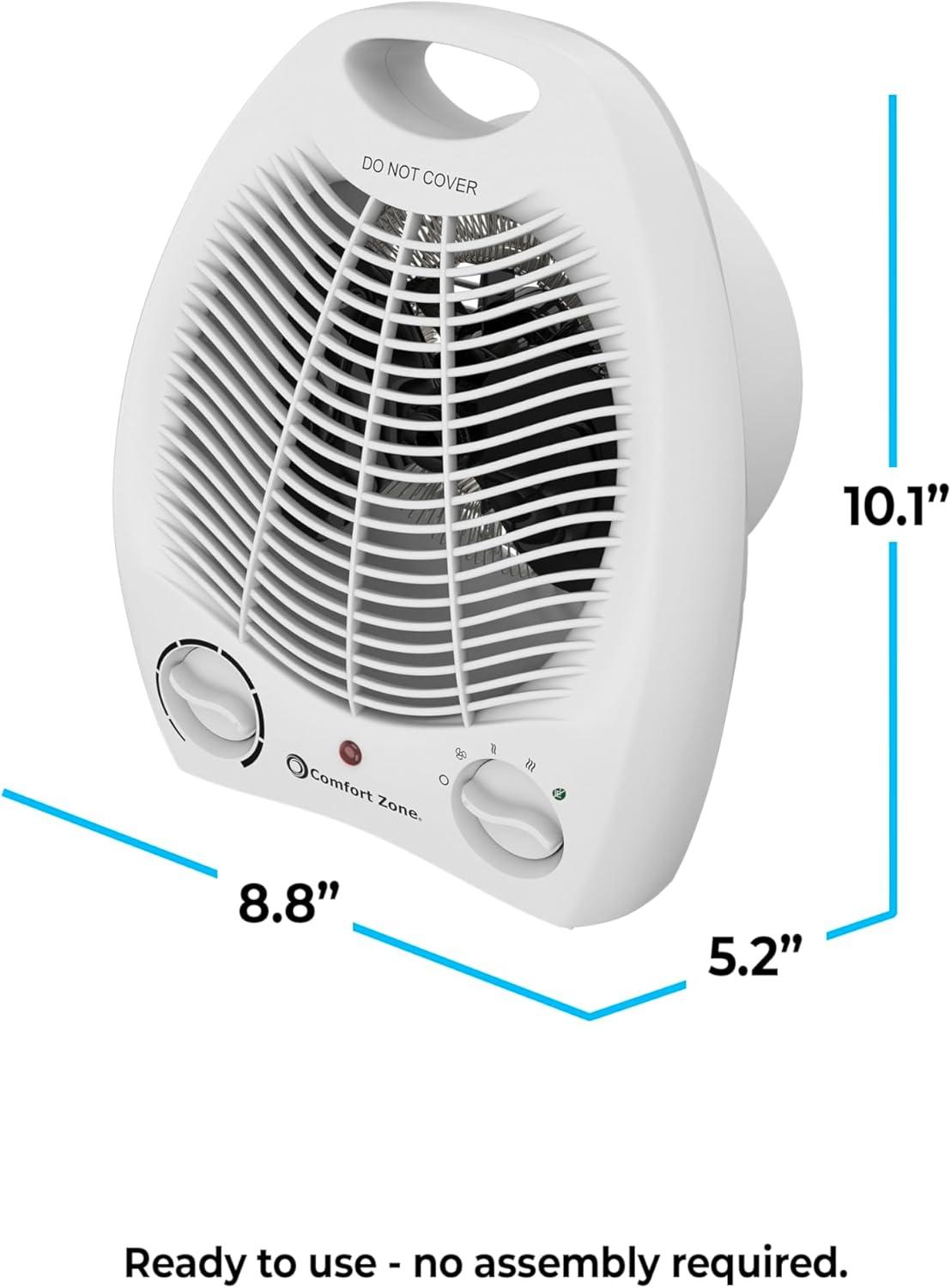 Comfort Zone Electric Fan-Forced Portable Space Heater with Adjustable Thermostat, Overheat Sensor, Tip-Over Switch, & Heat Resistant Housing, Ideal for Home, Bedroom, & Office, 1,500W, CZ40E