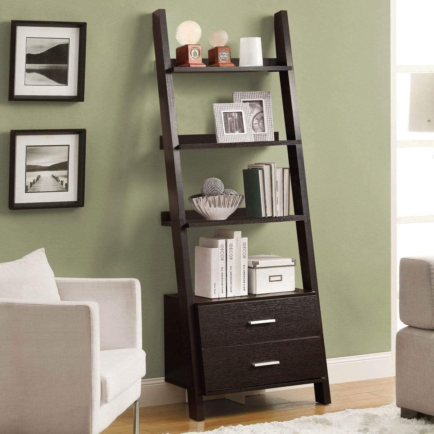 Monarch Specialties Bookshelf, Etagere, Ladder, 4 Tier, 69"H, Office, Bedroom, Brown Laminate