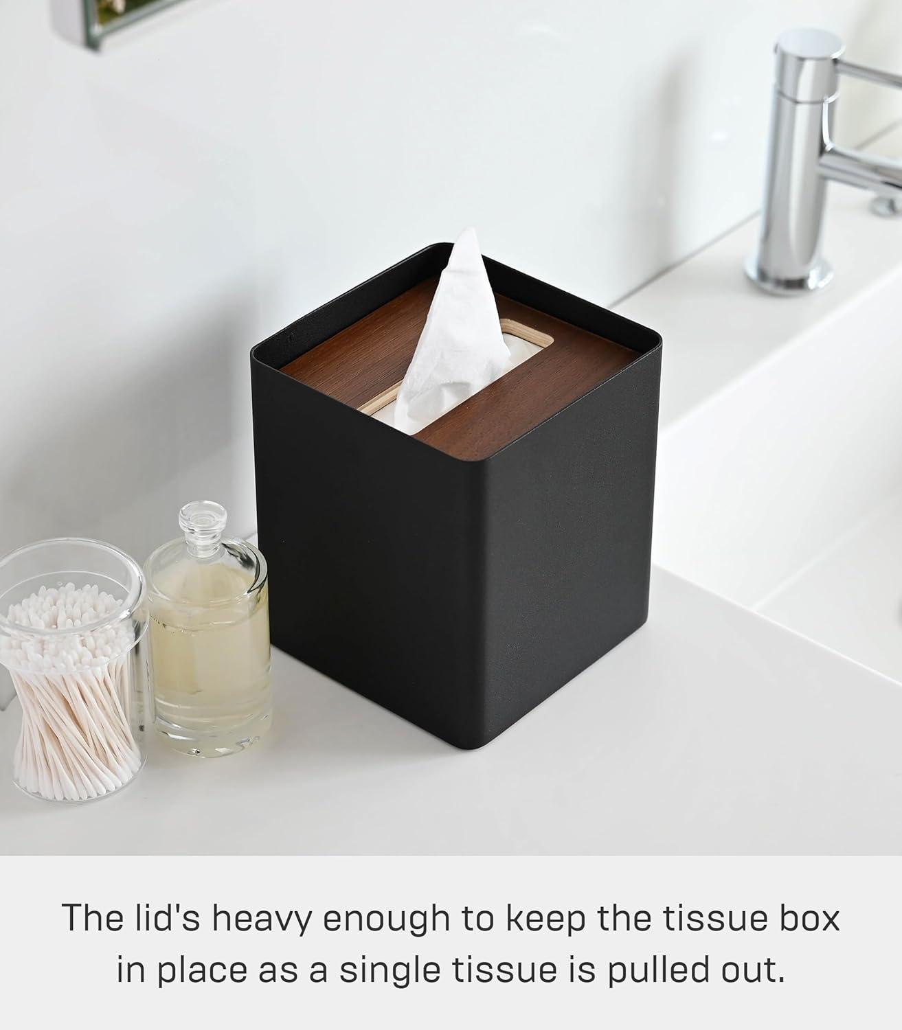 Yamazaki Home Tissue Box Cover - Square, Walnut, Steel, Lid, No Assembly