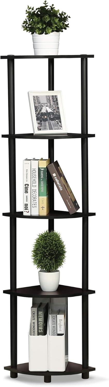 Furinno Modern 5-Shelf Tall Bookshelf Multipurpose Shelving Unit Corner Display Rack,Dark Walnut