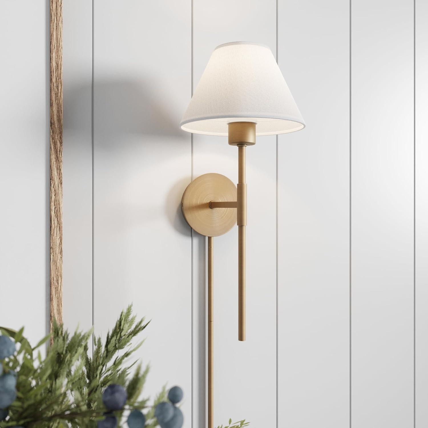 Millie Plugin Wall Sconce Light Fixture Cotton Shade/Brass - Nathan James