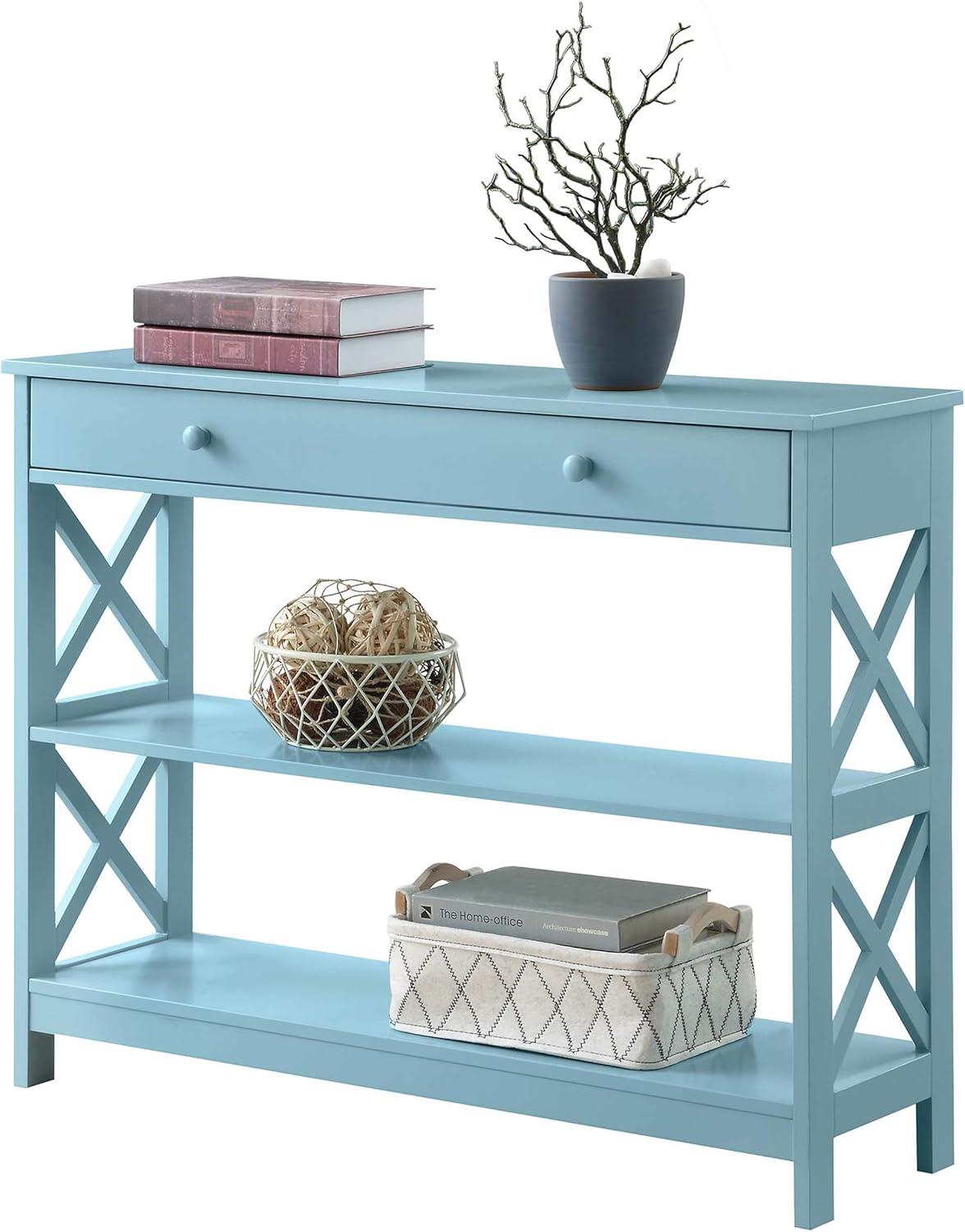Convenience Concepts Oxford 1 Drawer Console Table with Shelves, Sea Foam Blue