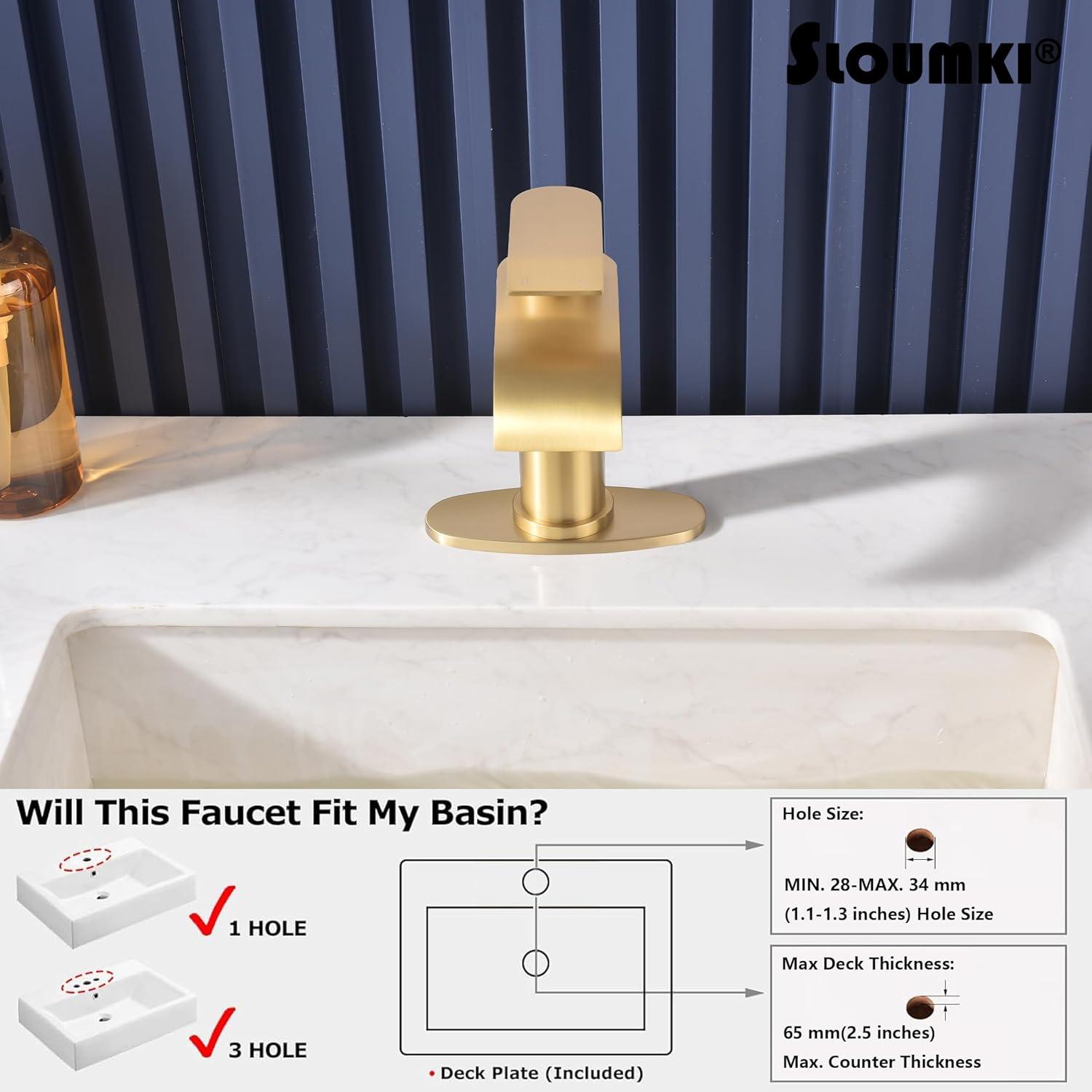 Brushed Gold Stainless Steel Single Handle Waterfall Faucet