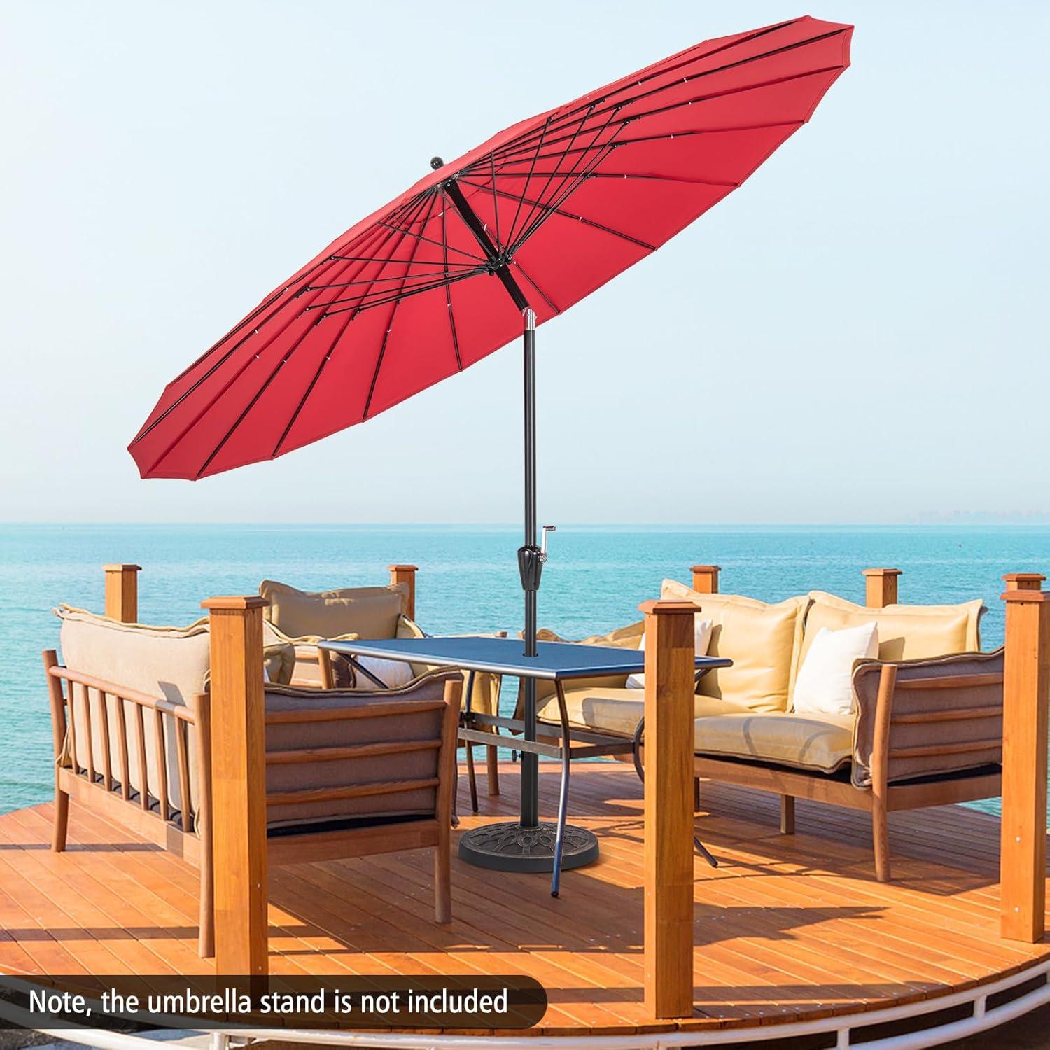 Spaco 9 Feet Round Patio Umbrella with 18 Fiberglass Ribs-Wine, Patio Offset Umbrella with Easy Tilt Adjustment, Outdoor Cantilever Hanging Umbrella