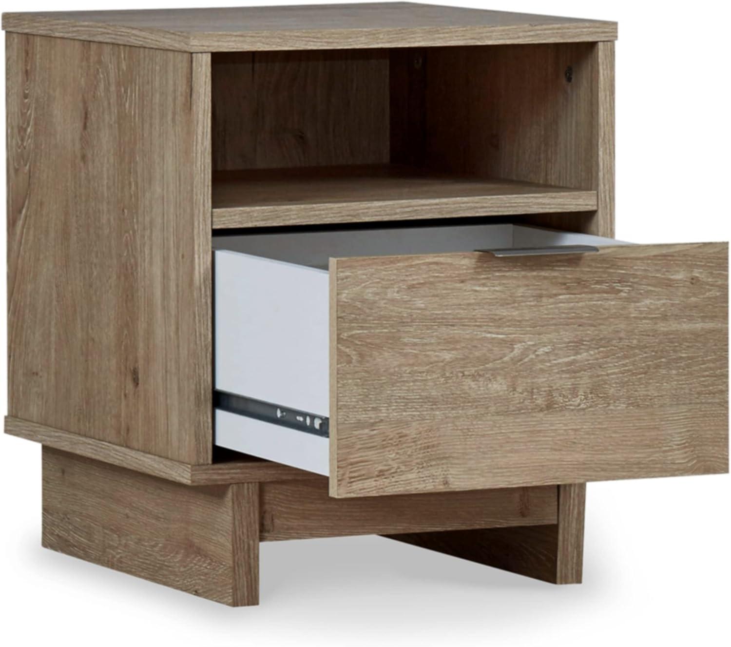 Transitional Light Brown Nightstand with Open Cubby and Drawer