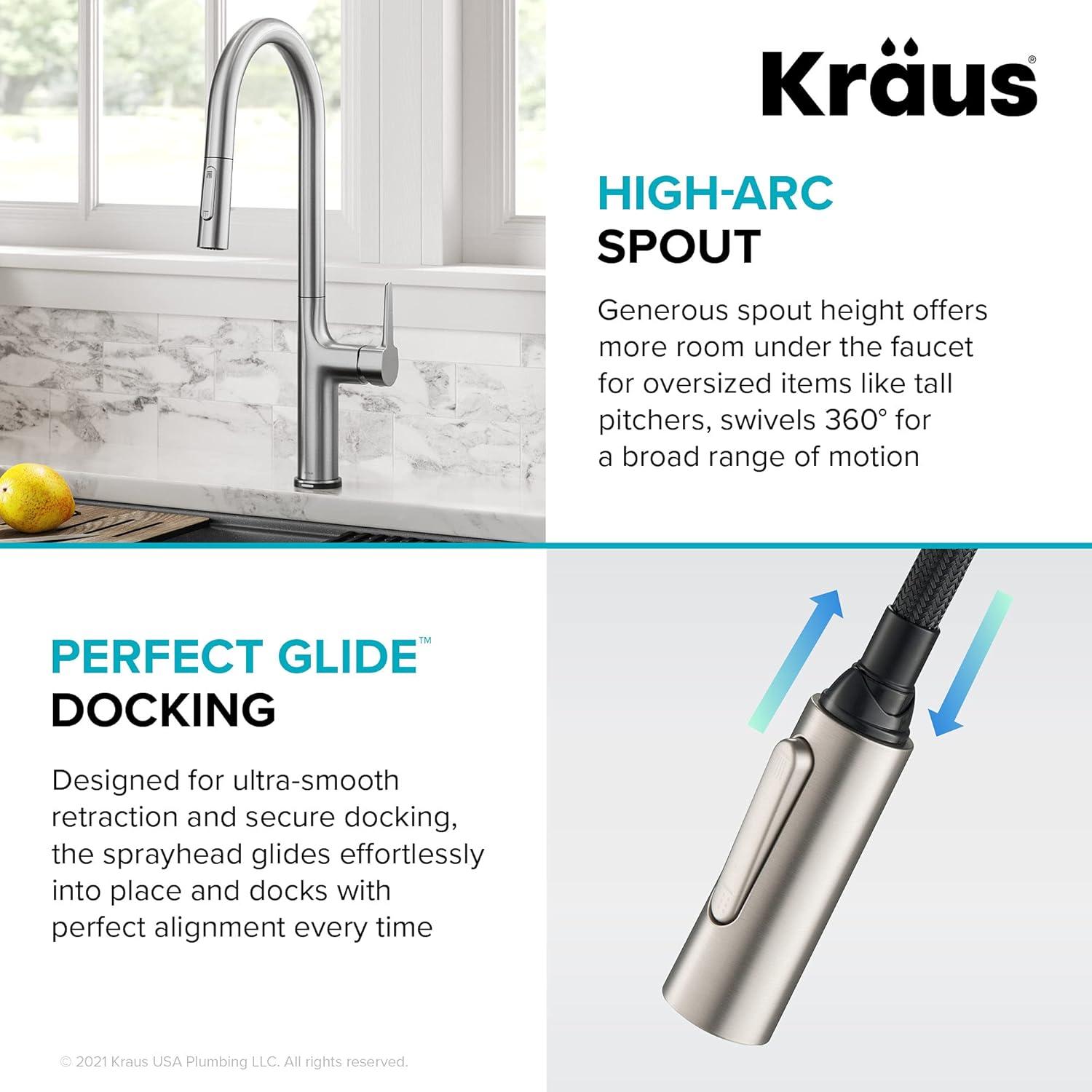 Kraus OlettoTall Modern Single-HandleTouch Kitchen Sink Faucet with Pull Down Sprayer in Spot Free Stainless Steel