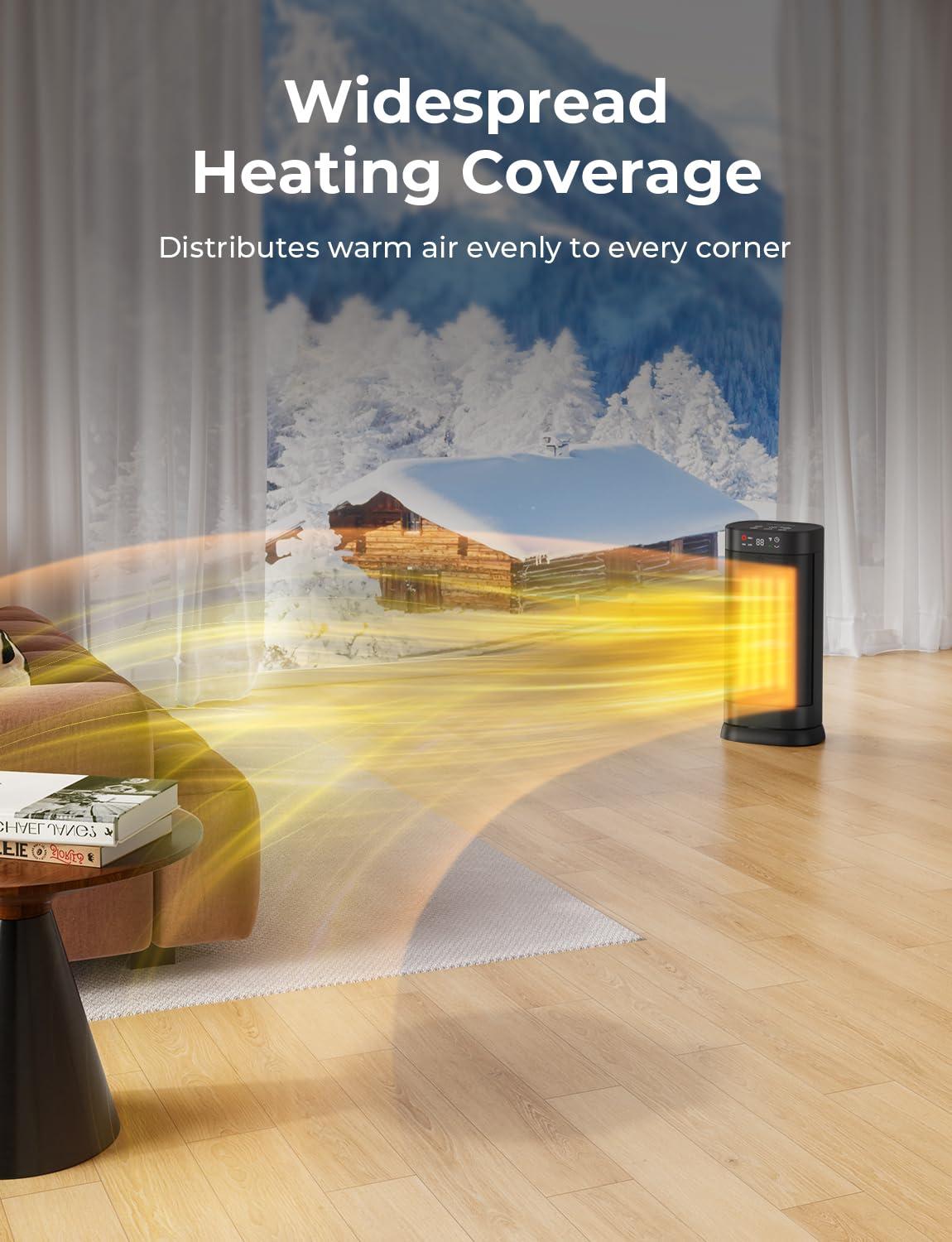 1500W Space Heaters for Indoor Use, PTC Ceramic Electric Heater Fast Heating with Remote, ECO, 59-95°F Digital Thermostat, Child Lock, 24H Timer, Oscillating Portable Electric Heater for Large Room