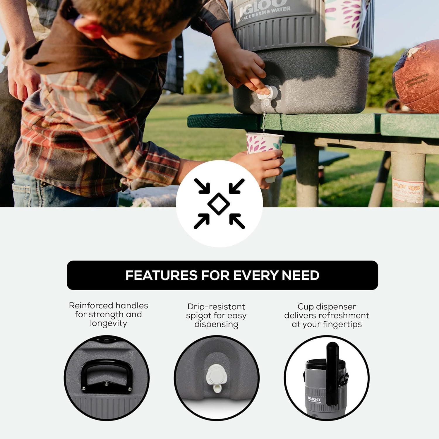 Igloo Sports Cooler Water Beverage Dispenser, Insulated 5 & 10 Gallon Water Cooler, Insulated Drink Dispenser with Spout, Portable Handwashing Stations