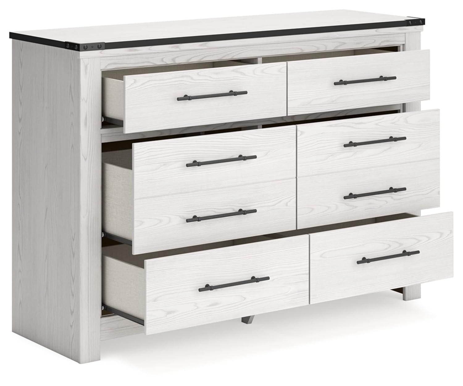 White Farmhouse Double Dresser with Pewter Handles