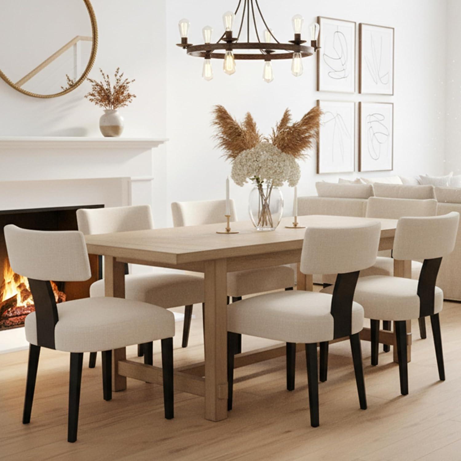 Gracie Oaks Inelda Mid Century Upholstered Dining Chairs Side Chairs Farmhouse Faux Leather Dining Chair with Wood Legs (Set of 2)
