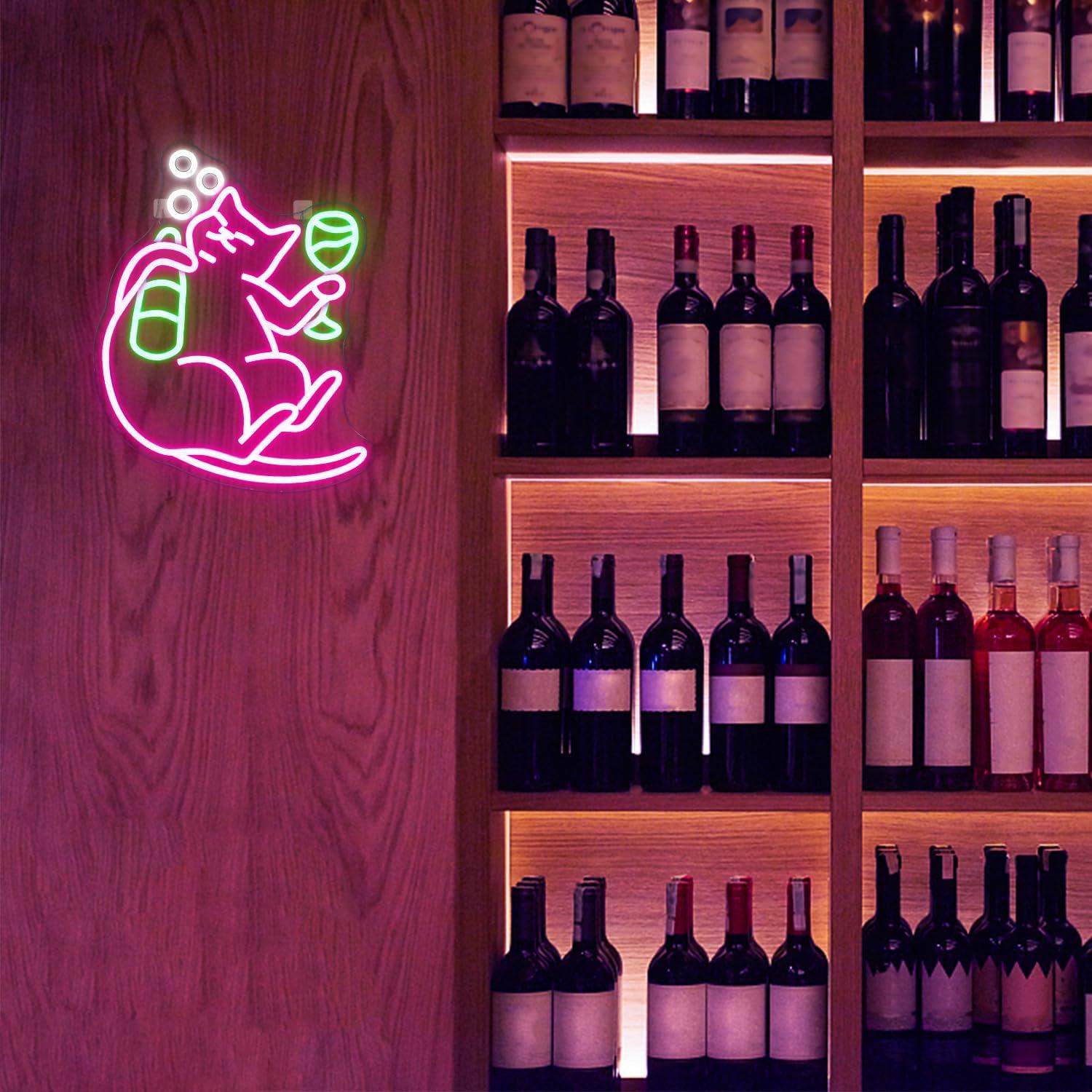 NOSUN Cat Beer Neon Sign Funny Bar Neon Signs for Wall Decor with Dimmable Cat Beer Led Sign Pink Animal Bar Light Up Signs for Bedroom Men Cave Home Birthday Party Home Bar Decor