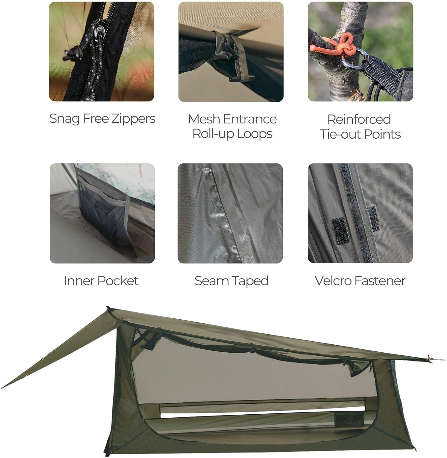 LIFETIME FLOORING LLC Backpacking Tent For Single Person, 3 Season Ultralight Tent Waterproof Silnylom Bushcraft Tent Shelter Lightweight 1 Person Tent For Camping Backpacking Hiking, NO Trekking Pole