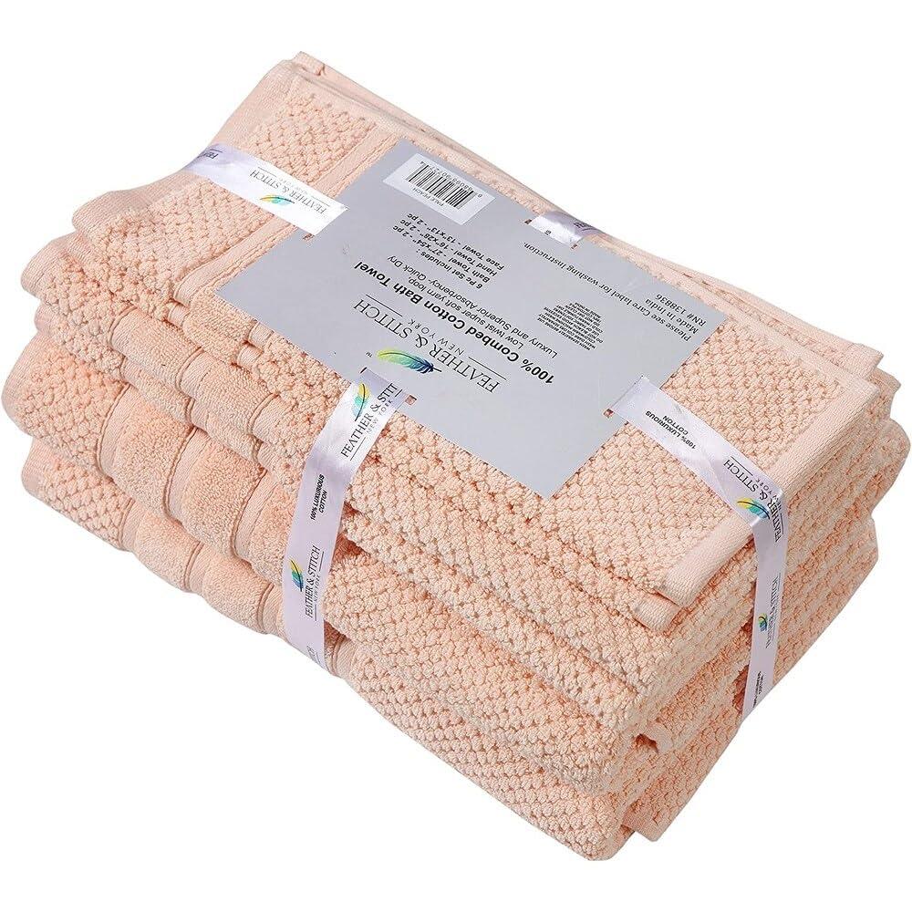 Feather & Stitch NY Luxury Ringspun 625 GSM luxury 6-piece, 100% cotton- super-soft, highly absorbent & quick-dry bath towel set (2 PC - bath, hand & washcloth)  (Set of 6)