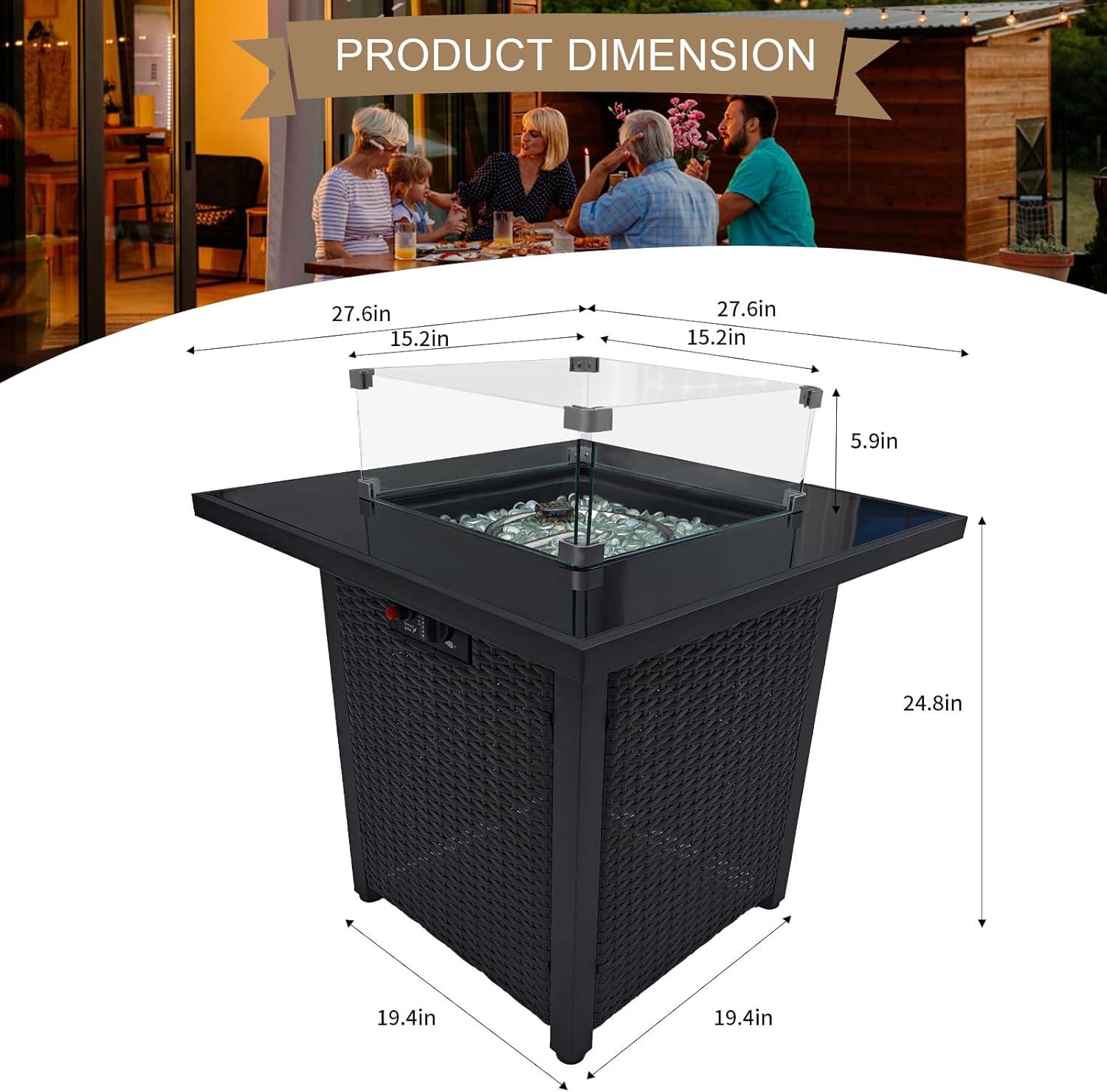 28'' Brown Stainless Steel Propane Fire Pit Table