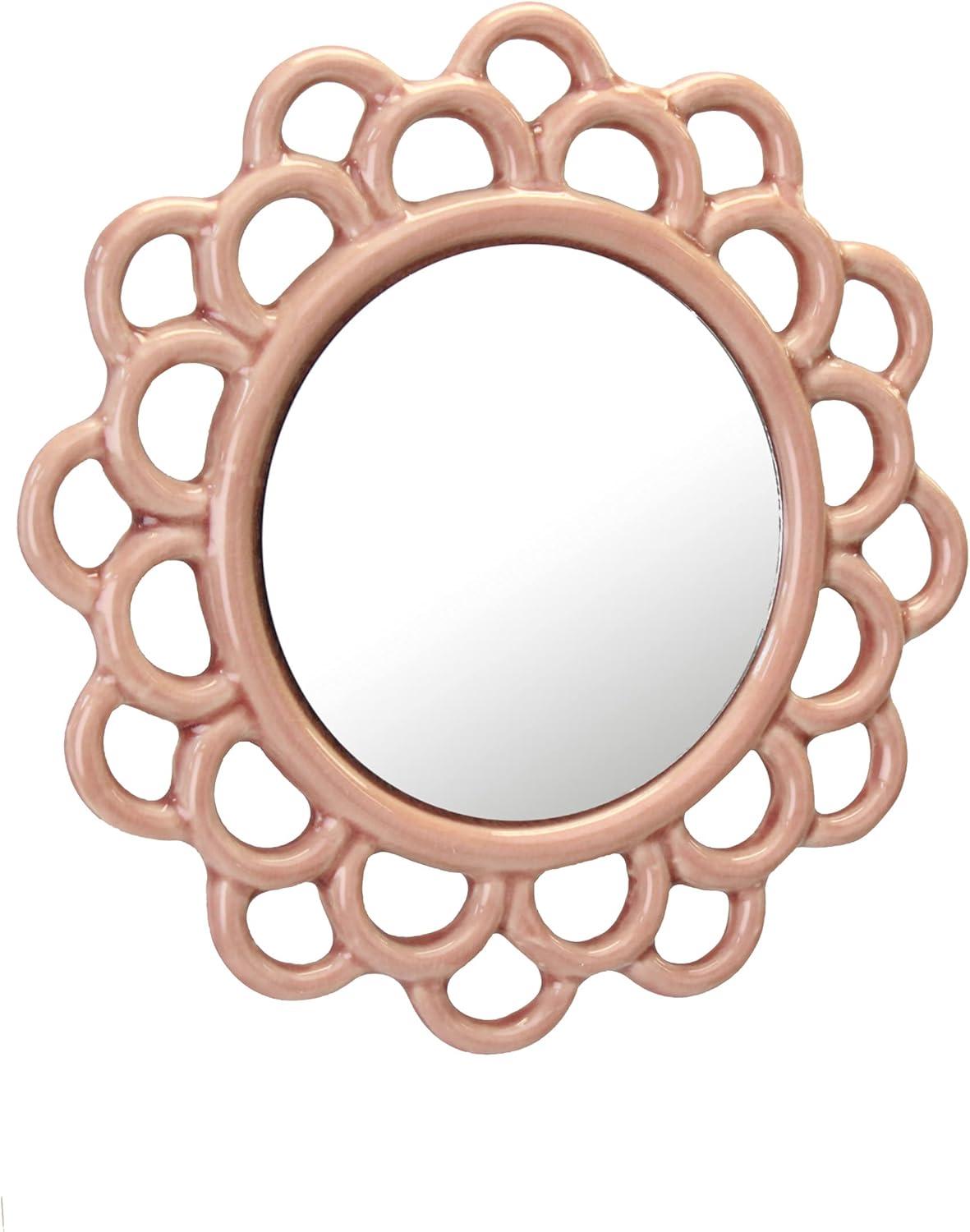 9" Decorative Round Floral Ceramic Wall Hanging Mirror - Stonebriar Collection