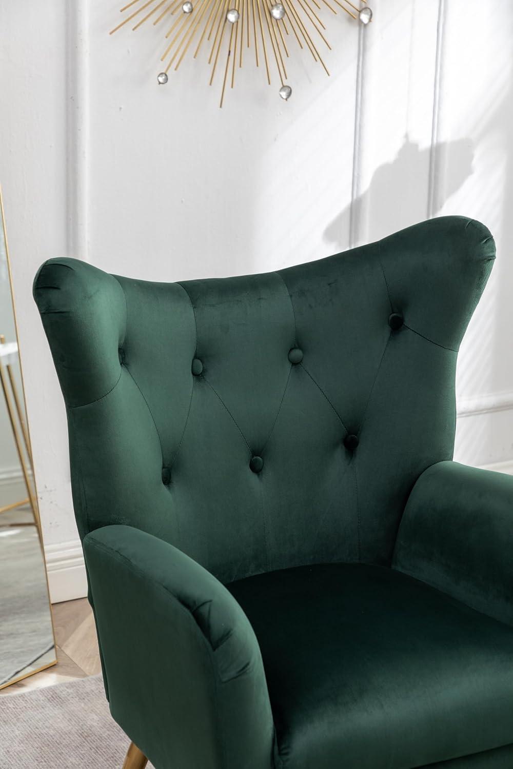 Roundhill Furniture Sovarol Velvet Button-Tufted Wing Back Accent Chair, Green