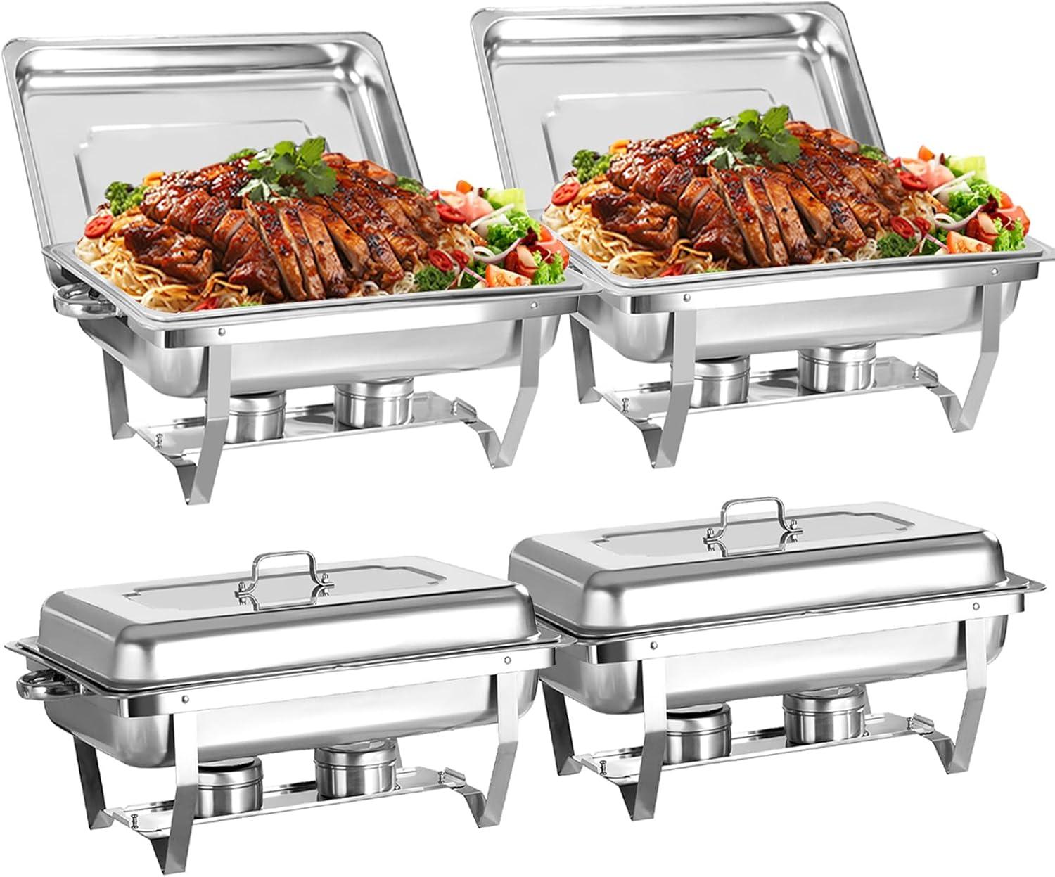 The Party Aisle™ Chafing Dishes For Buffet 4 Pack, 8 Qt Stainless Steel Chafers And Buffet Warmers Sets With Lid, Rectangle Serving Food Warmer Catering Supplies Buffet Display For Parties